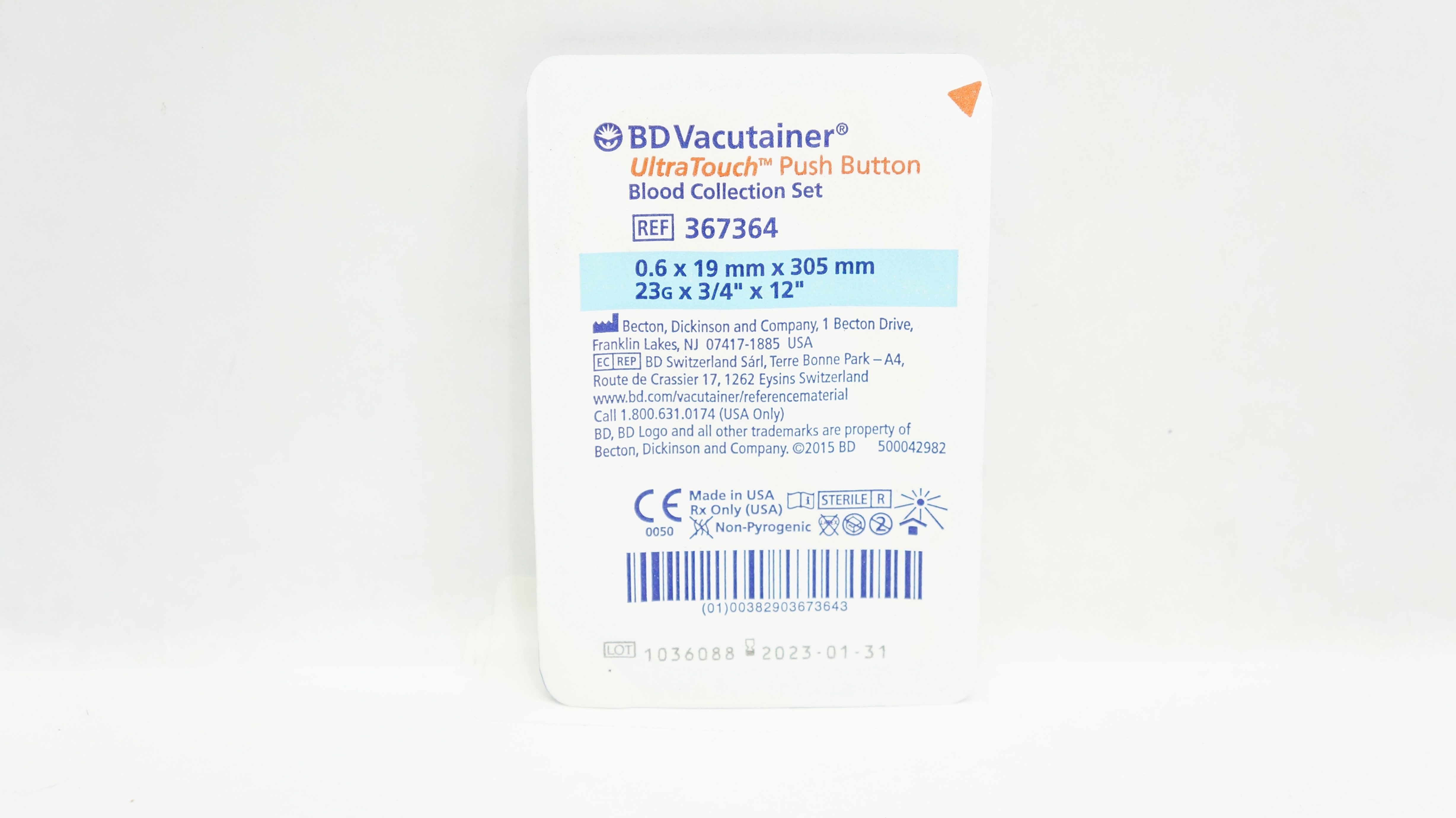 BD 367364 Vacutainer Push Button Blood Collection Set 23G x 3/4inch x 12inch (x)