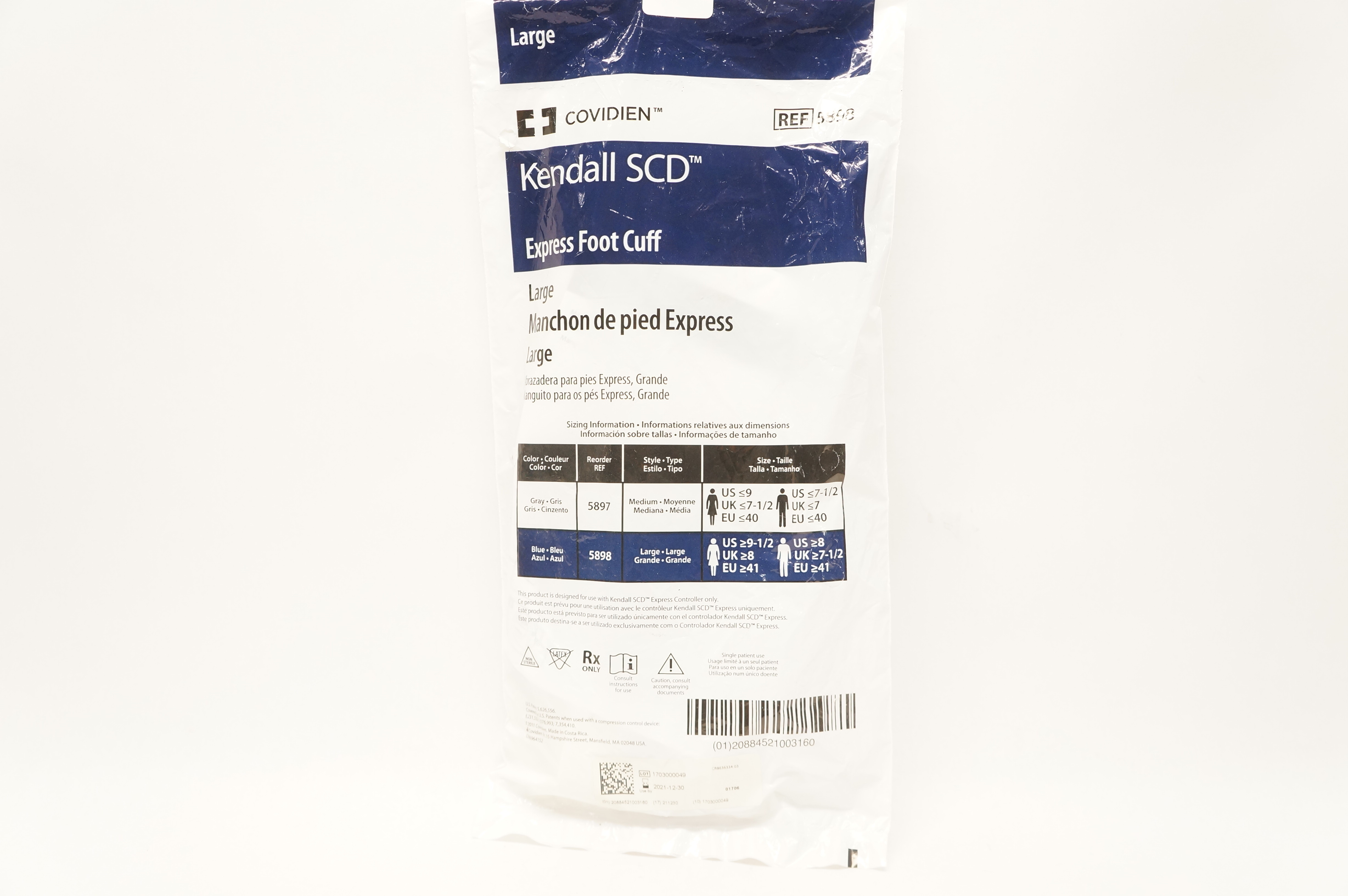 Covidien 5898R Kendall SCD Express Foot Cuff, Large (x)