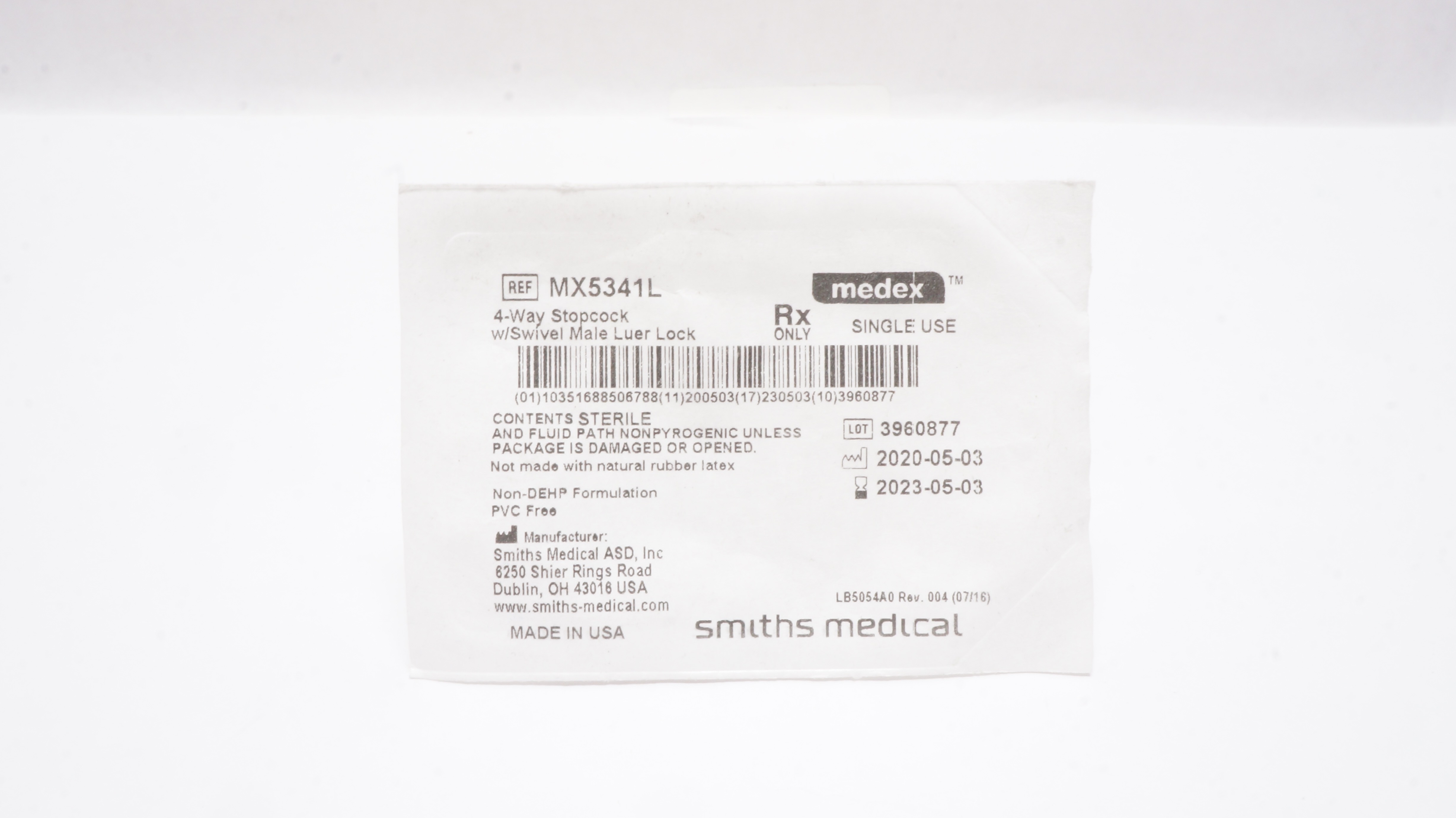 Smiths Medical MX5341L Medex 4-Way Stopcock w/Swivel Male Luer Lock (x)