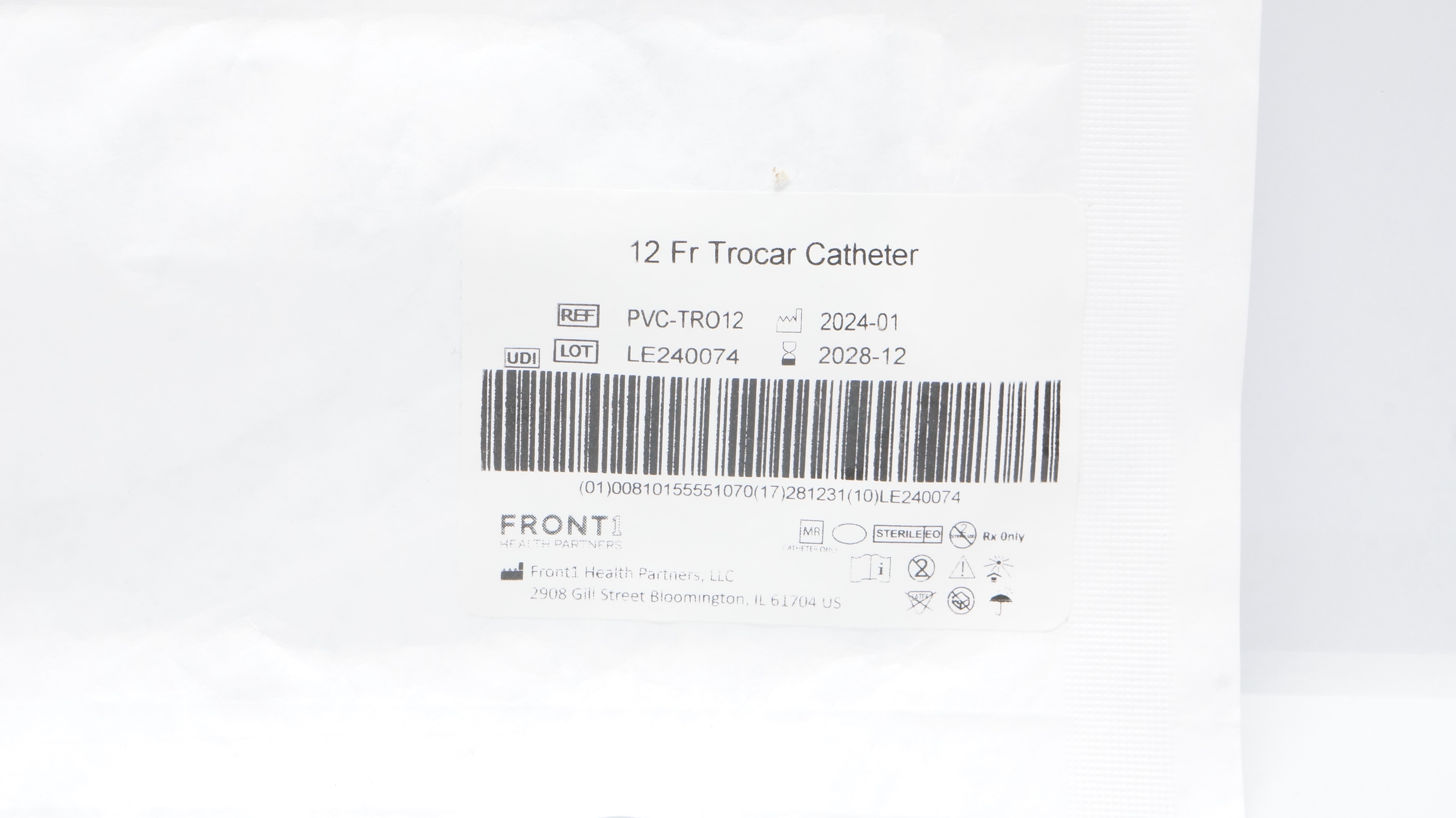 Front1 Health PVC-TRO12 Trocar Cath. 12Fr