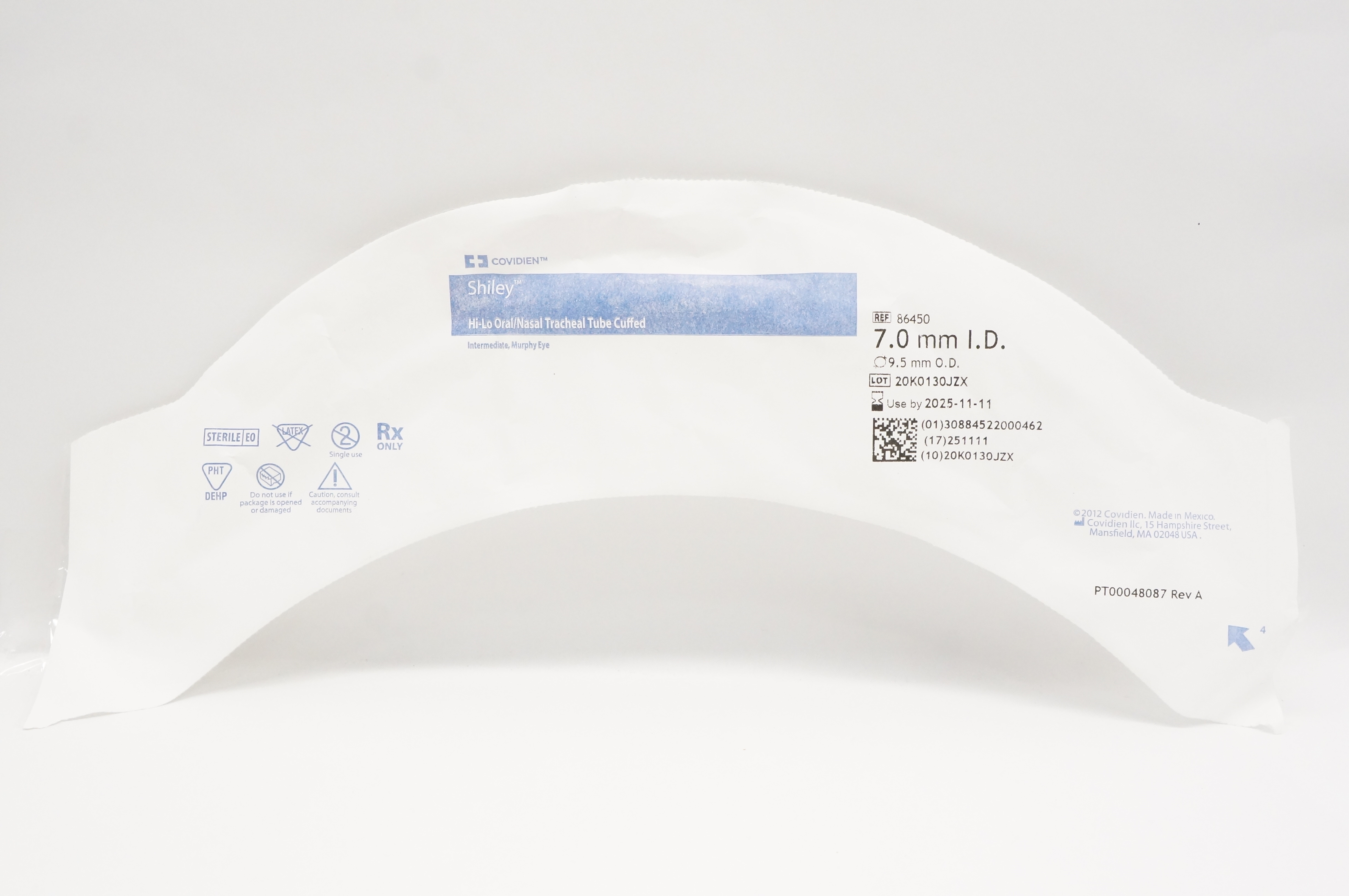 Covidien 86450 Shiley Hi-Lo Oral/Nasal Tracheal Tube 7mm x 9.5mm (x)