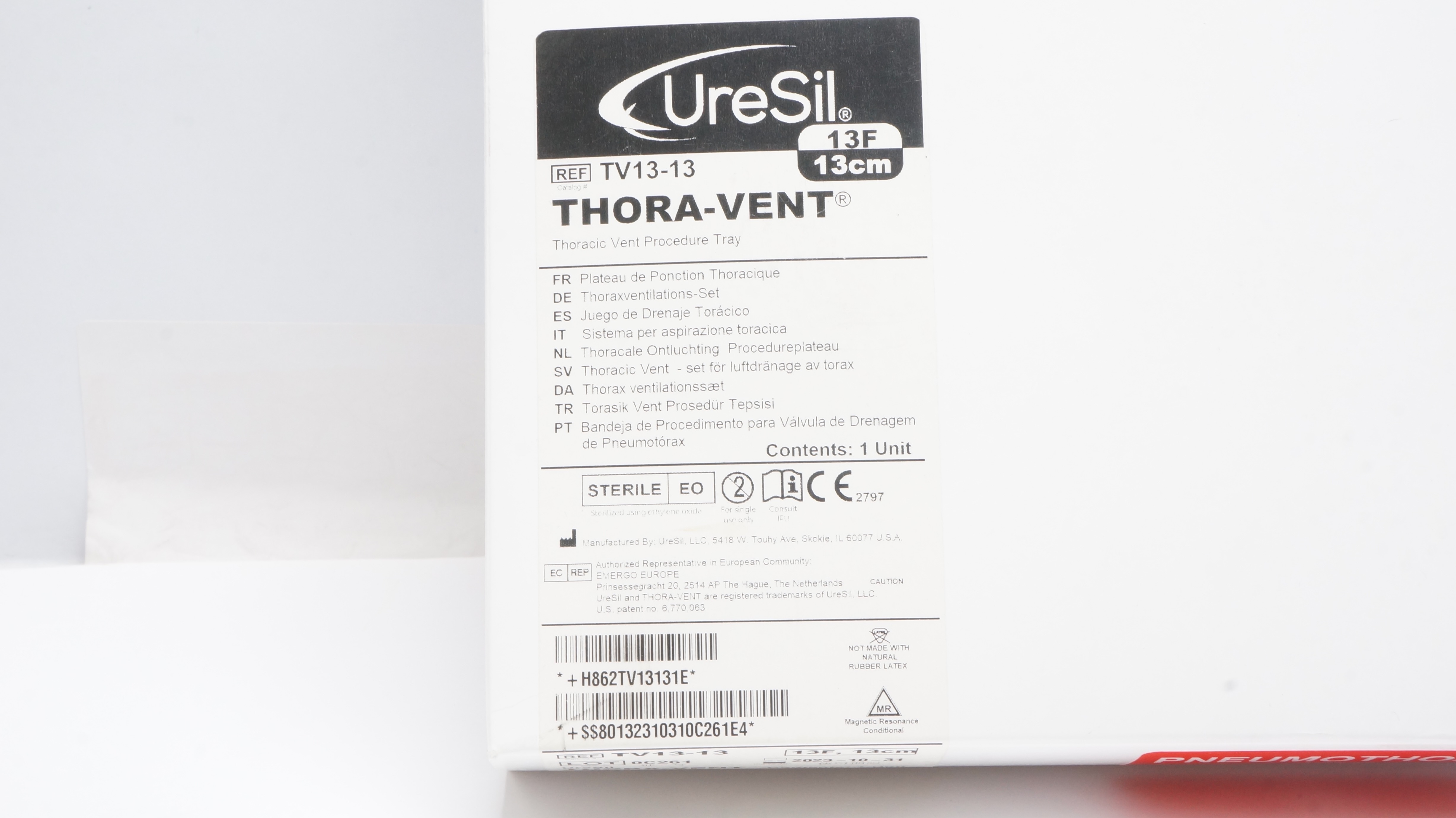 UreSil TV13-13 Thora-Vent Thoracic Vent Procedure Tray 13F x 13cm (x)