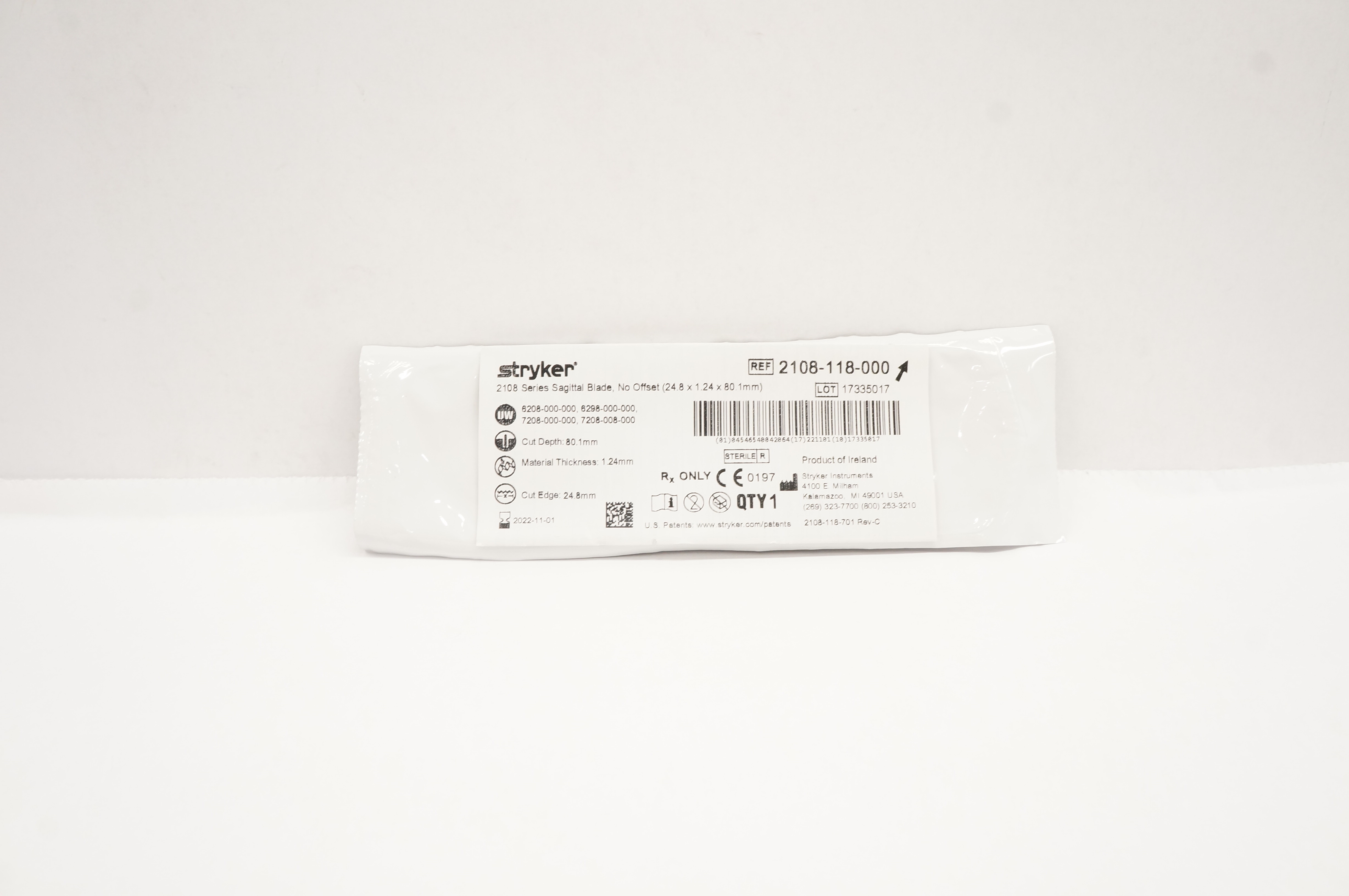 Stryker 2108-118-000 Sagittal Blade Thick No Offset