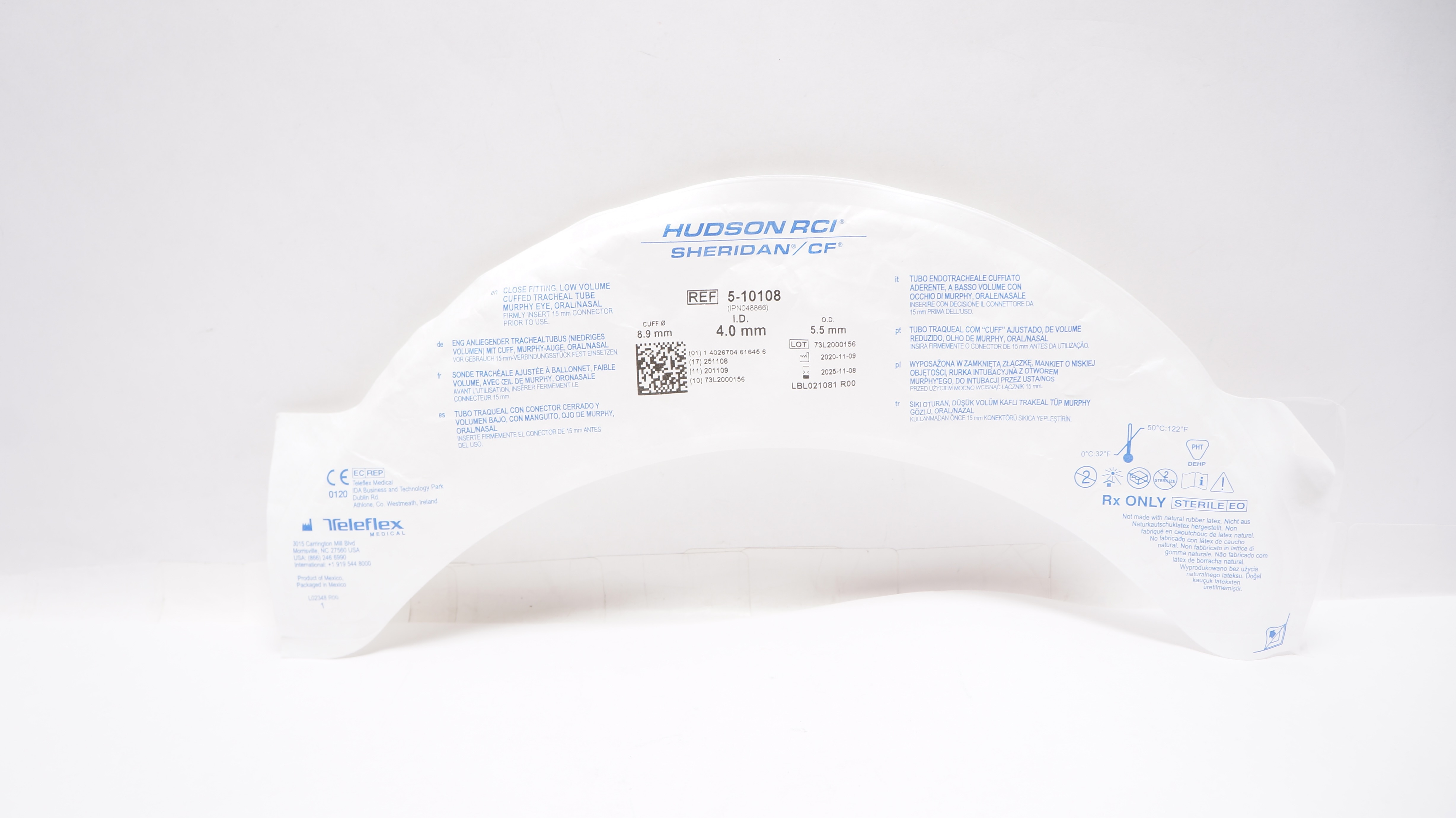 Teleflex 5-10408 Hudson RCI Sheridan Uncuffed Tracheal Tube 4.0mm x 5.5mm