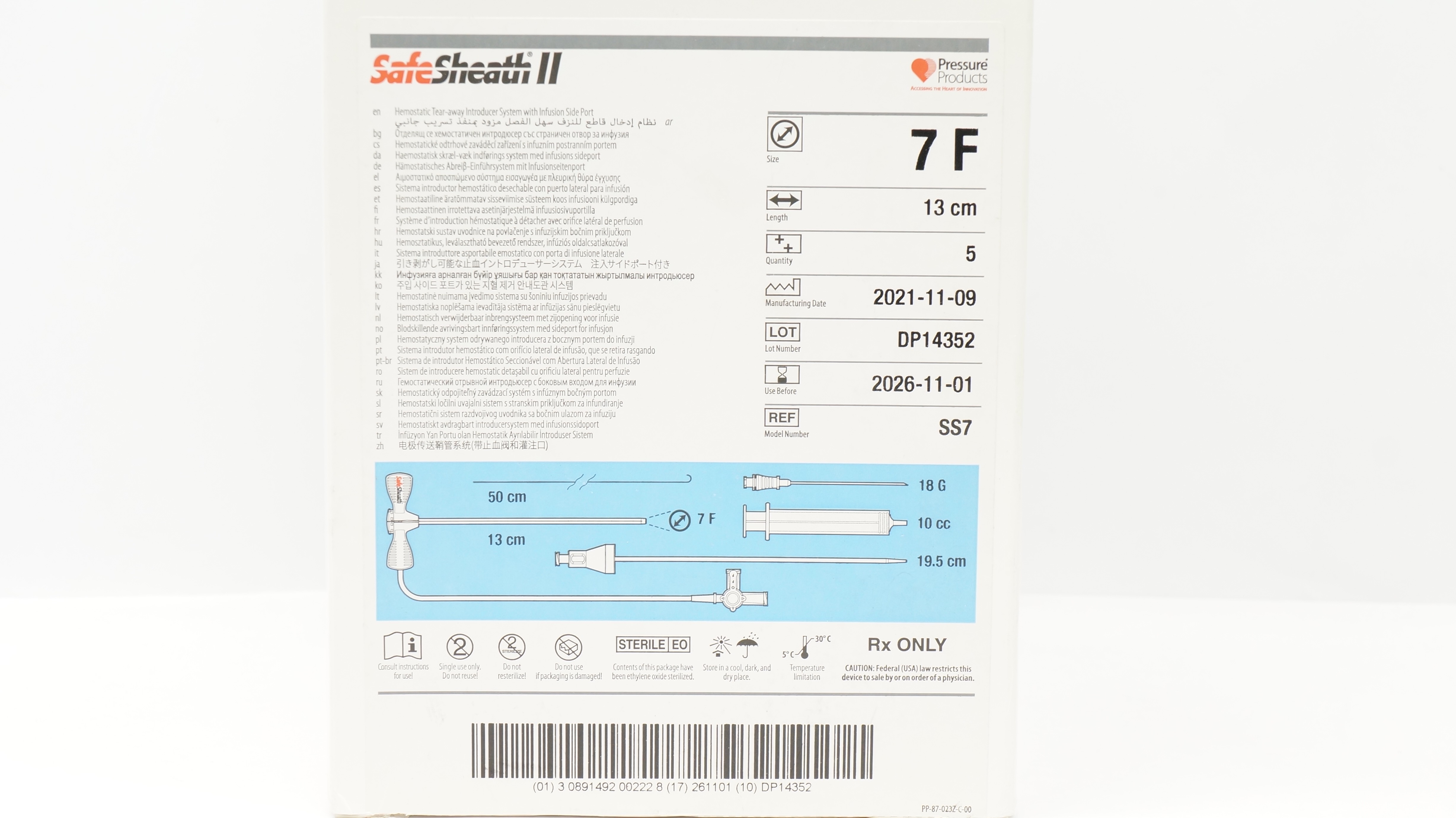 Oscor SS7 Safe Sheath II Hemostatic TearAway Introducer System 7F