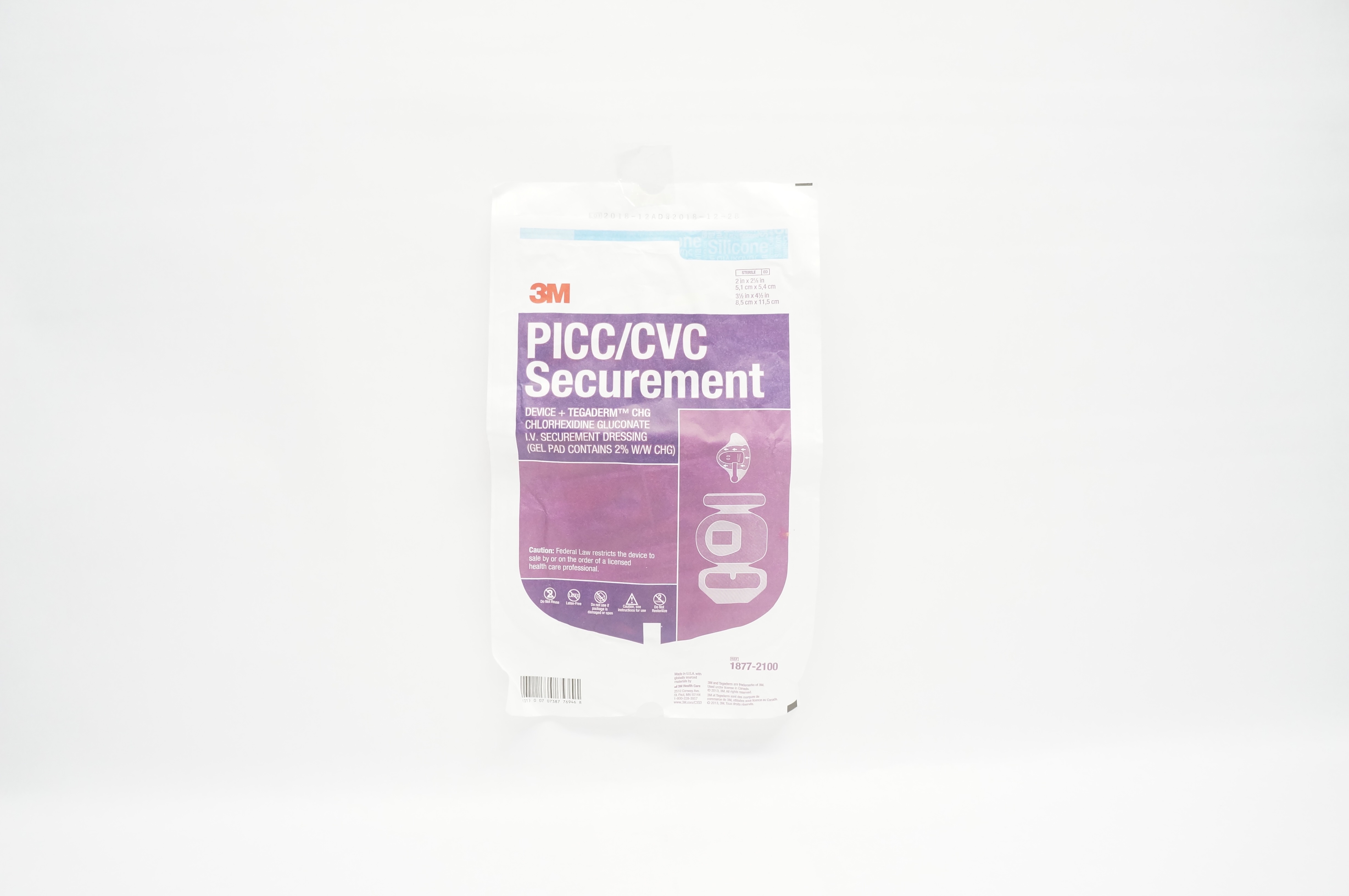3M 1877-2100 PICC/CVC Securement Device Tegaderm CHG Dressing 2 x 2-1/8inch (x)