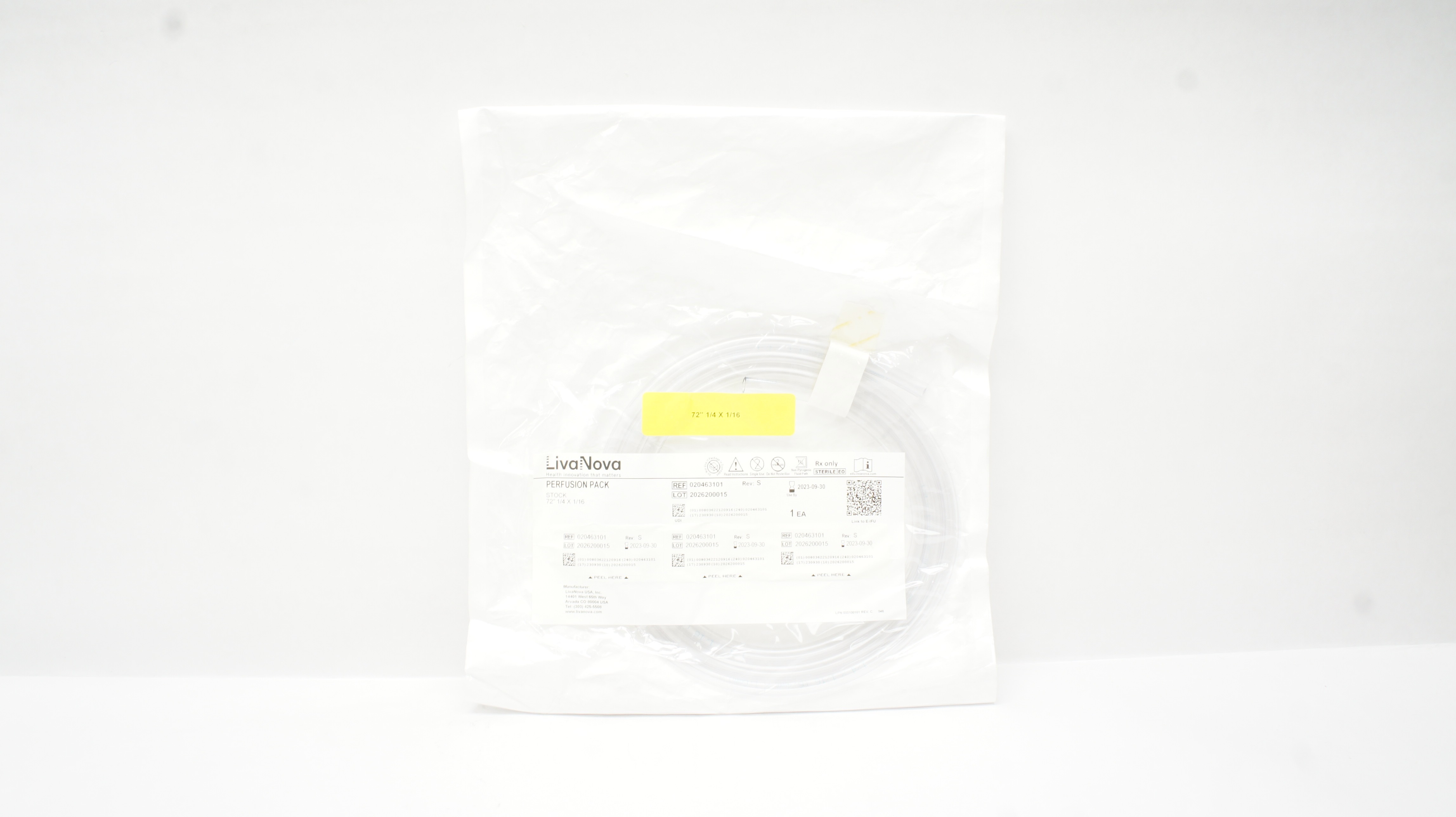 LivaNova 020463101 Perfusion Pack Stock 72In x 1/4 x 1/16 (x)