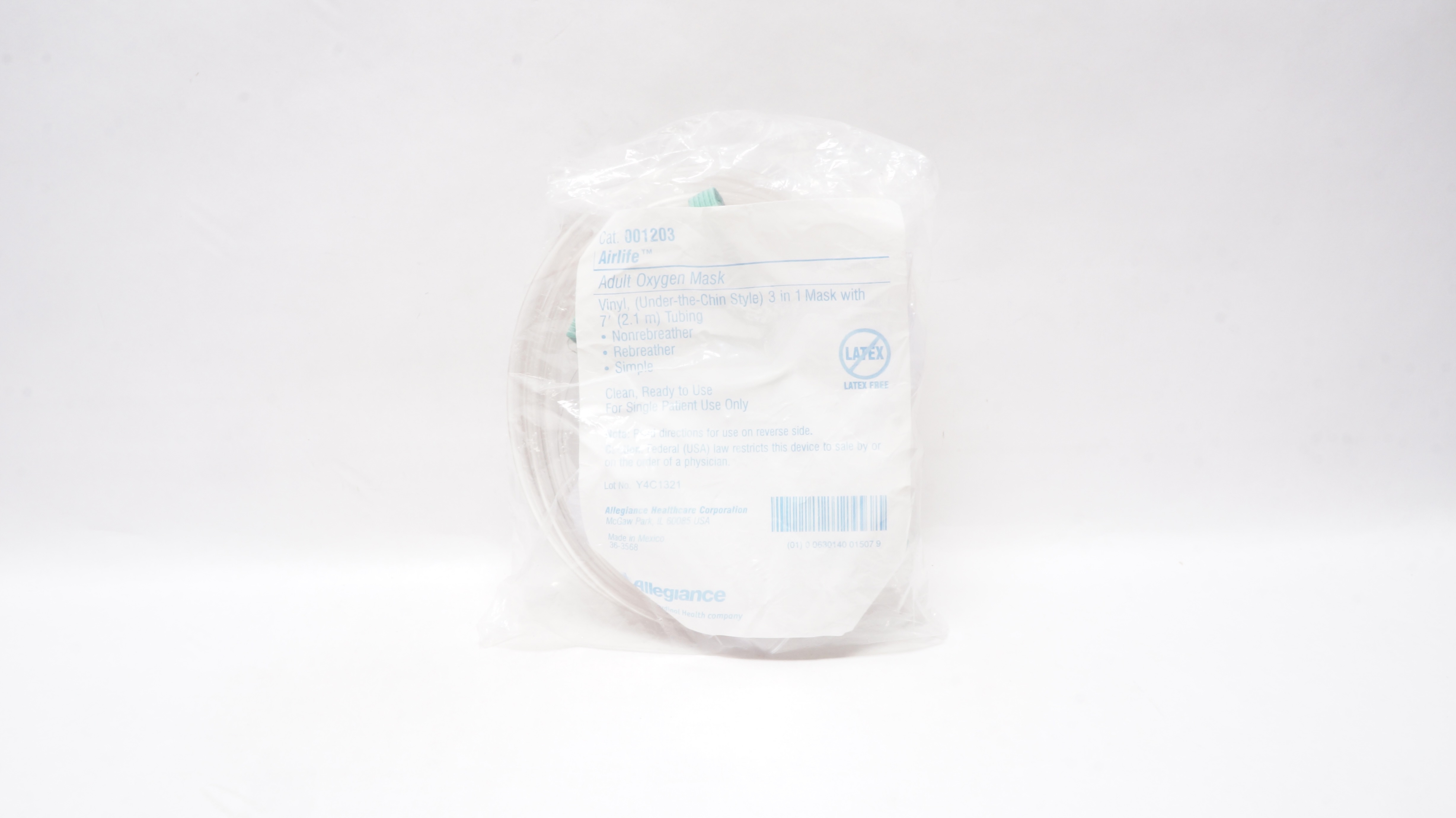 Allegiance 001203 Airlife Adult Oxygen Mask,Vinyl 3 in 1 W/7Ft Tubing