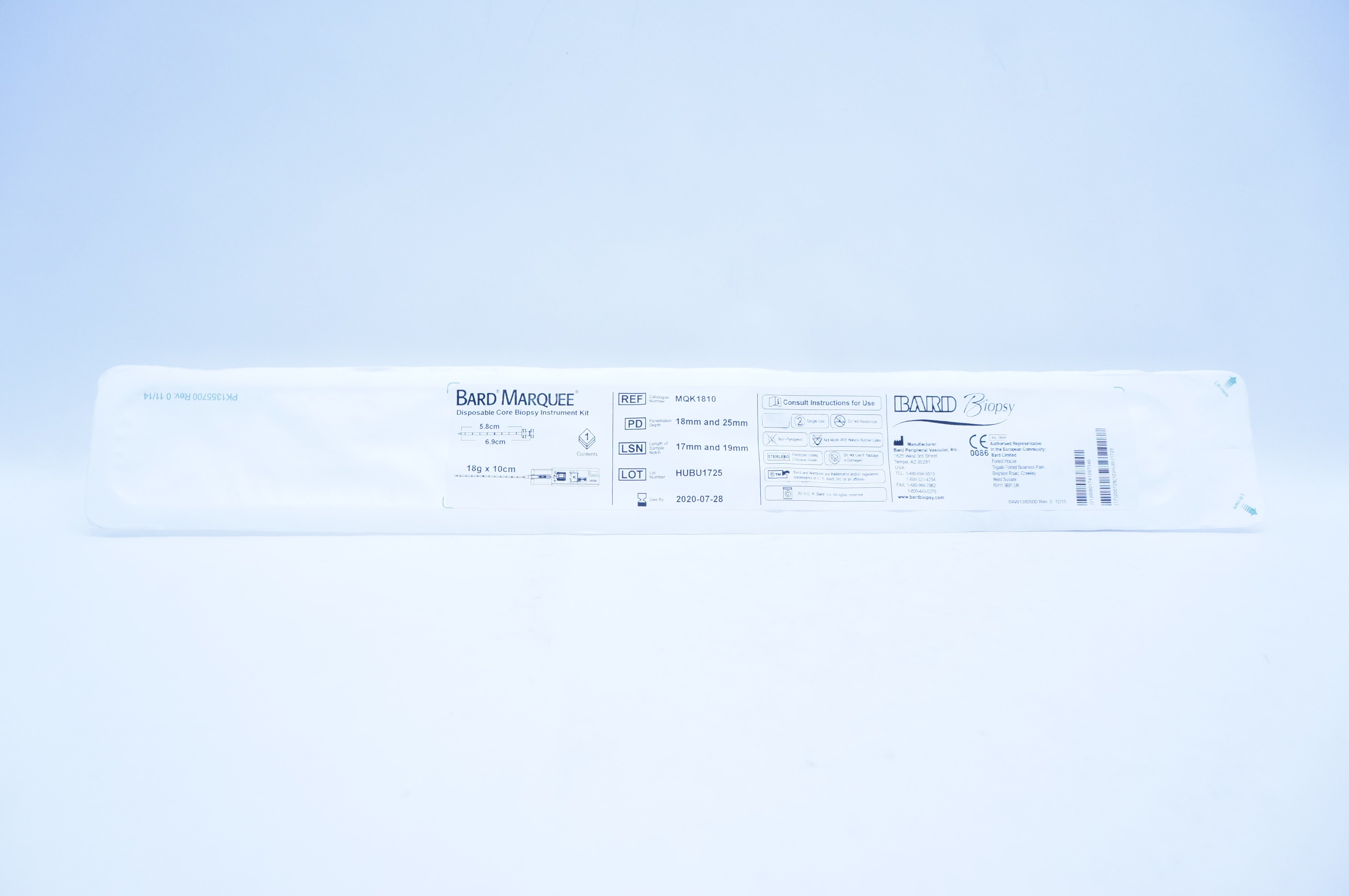 Bard MQK1810 Marquee Disposable Core Biopsy Instrument Kit 5.8x6.9cm 18gx10cm(x)