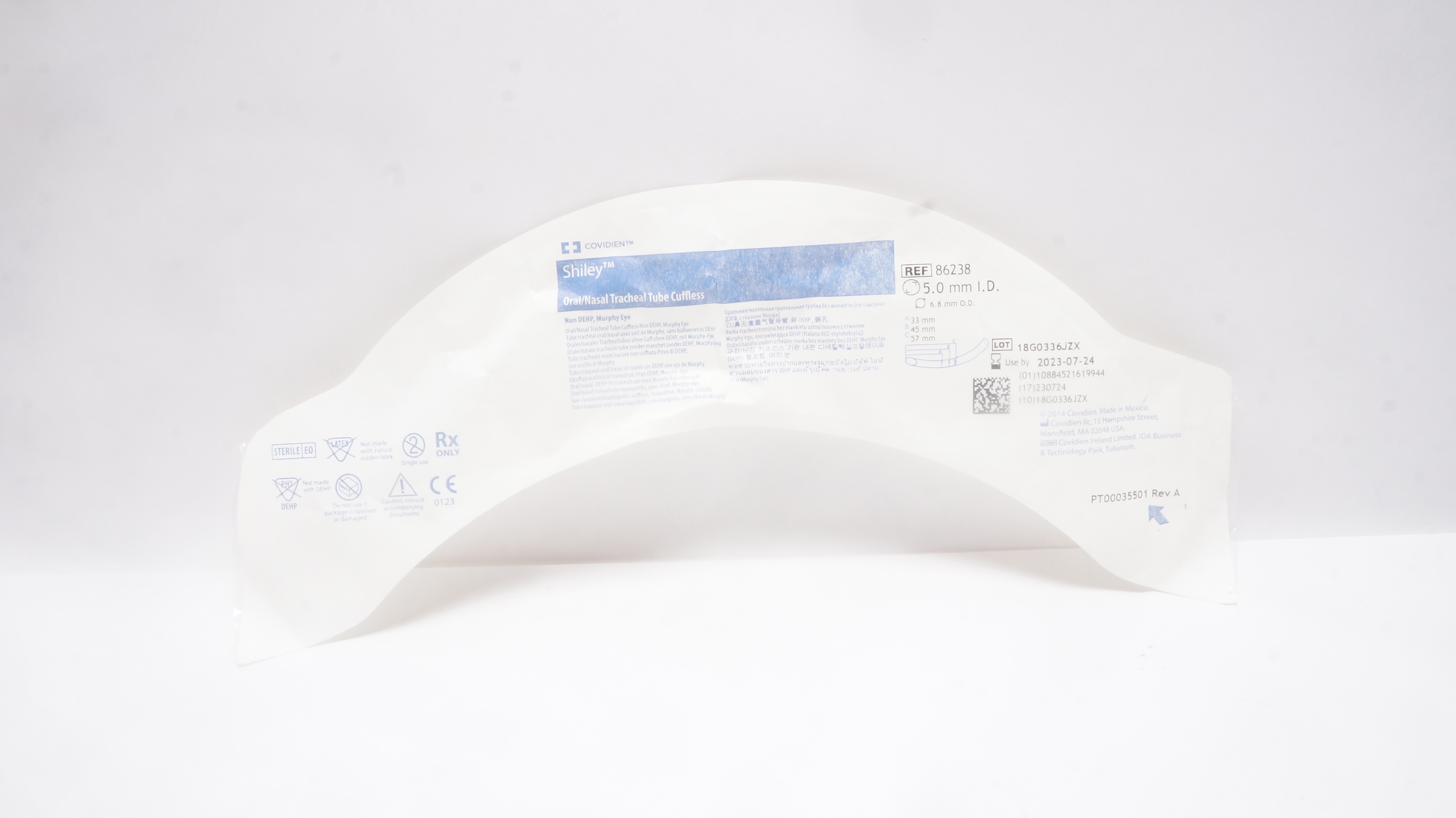 Covidien 86238 Shiley Oral/Nasal Tracheal Tube 5.0 ID x 6.8mm OD