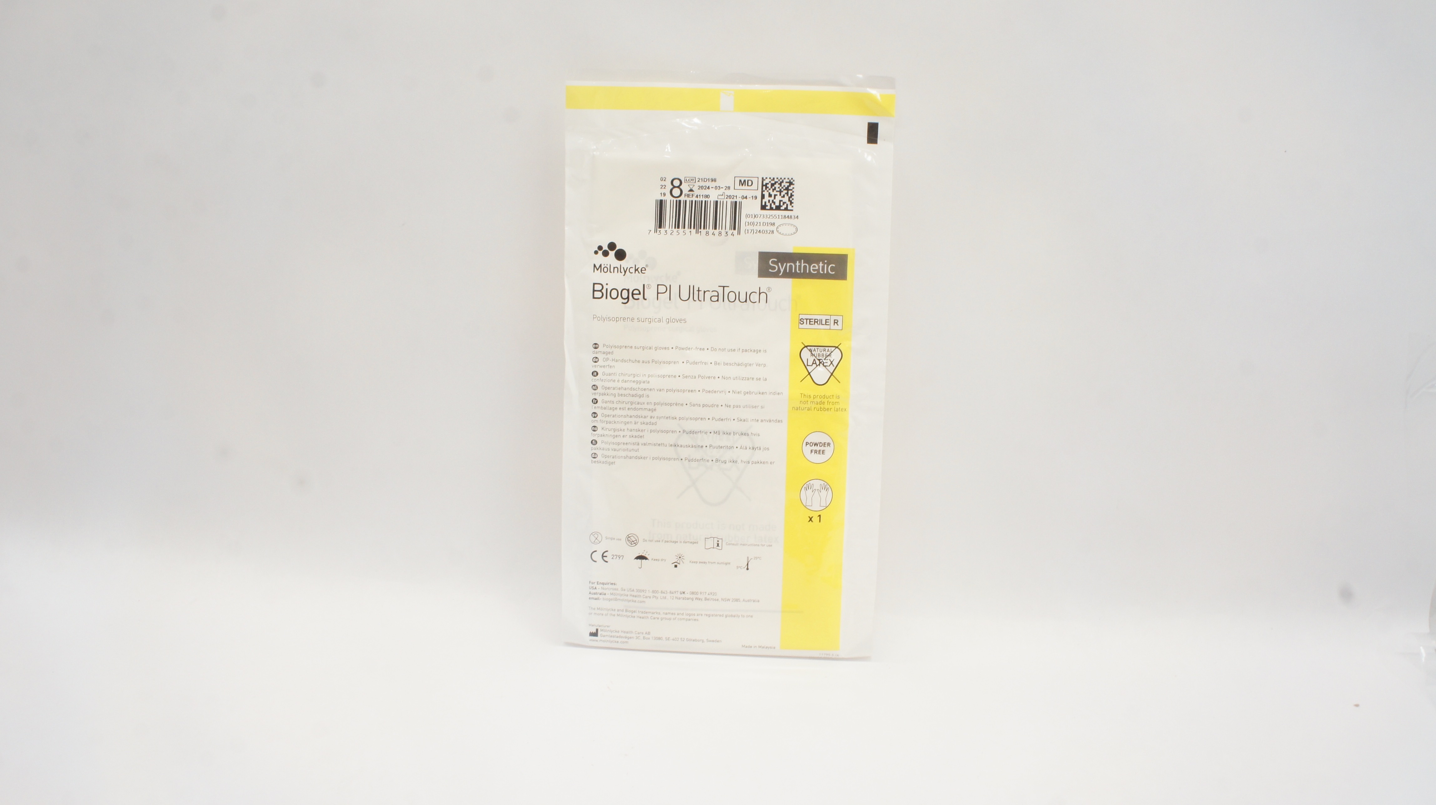 Molnlycke Health Care 41180 Biogel Pl UltraTouch Polyisoprene Gloves Size 8