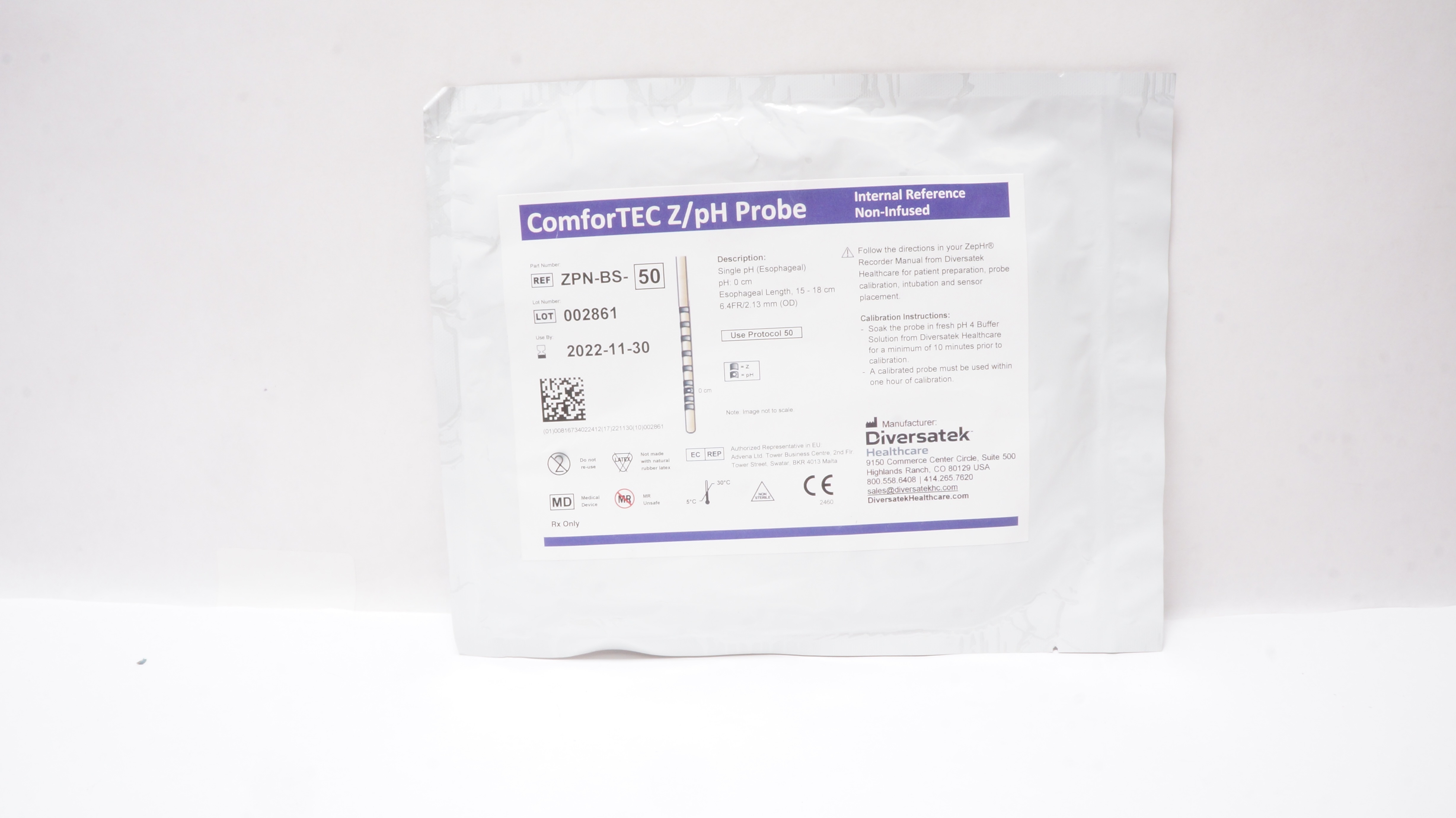 Diversatek Healthcare ZPN-BS-50 ComforTec Z/pH Probe 4Fr x 15-18cm (x)