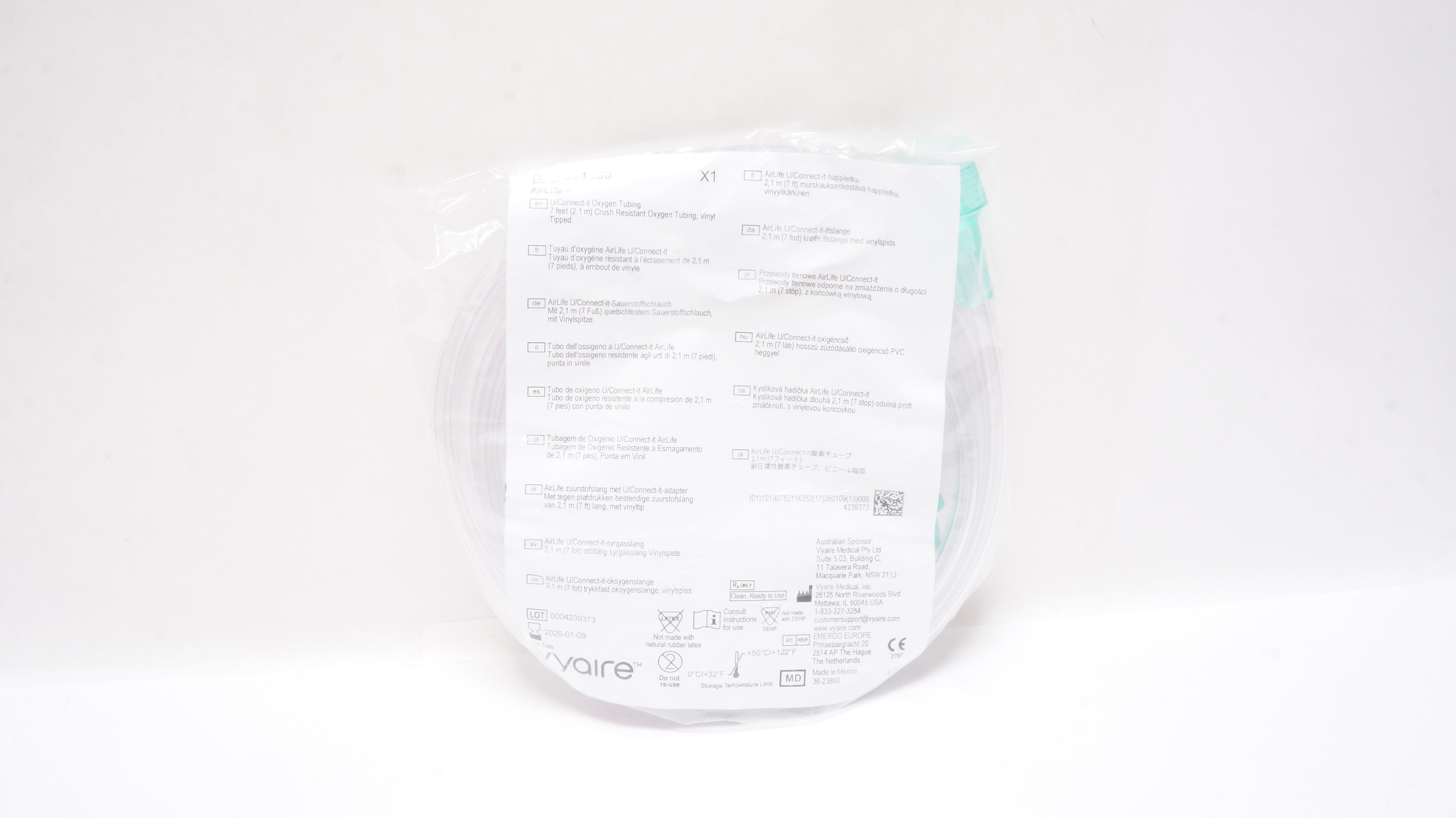 Vyaire 001350 Airlife U/Connect-it Oxygen Tubing 7 feet Vinyl Tipped