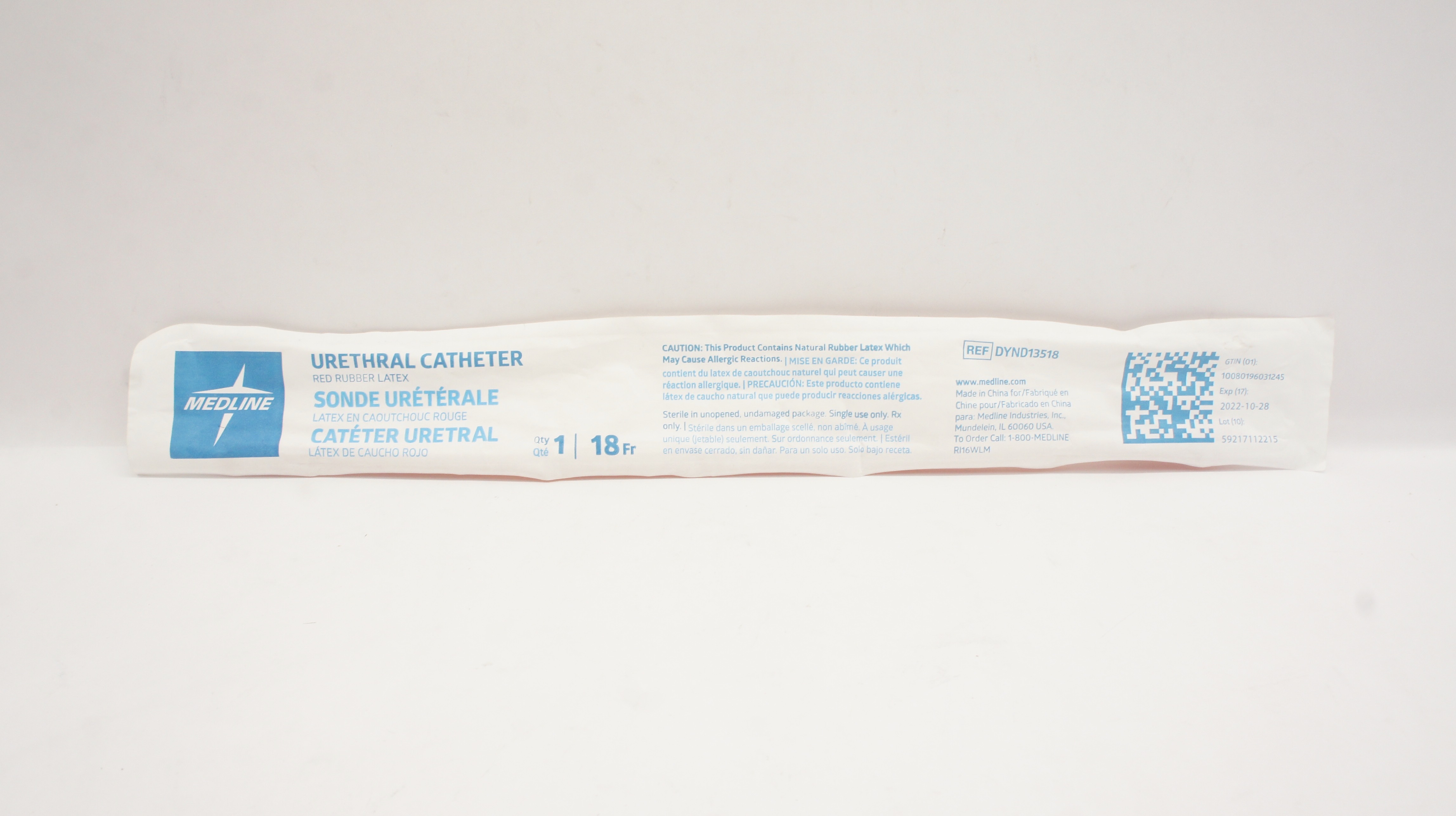 Medline DYND13518 Urethral Cath. 18Fr. Red Rubber Latex