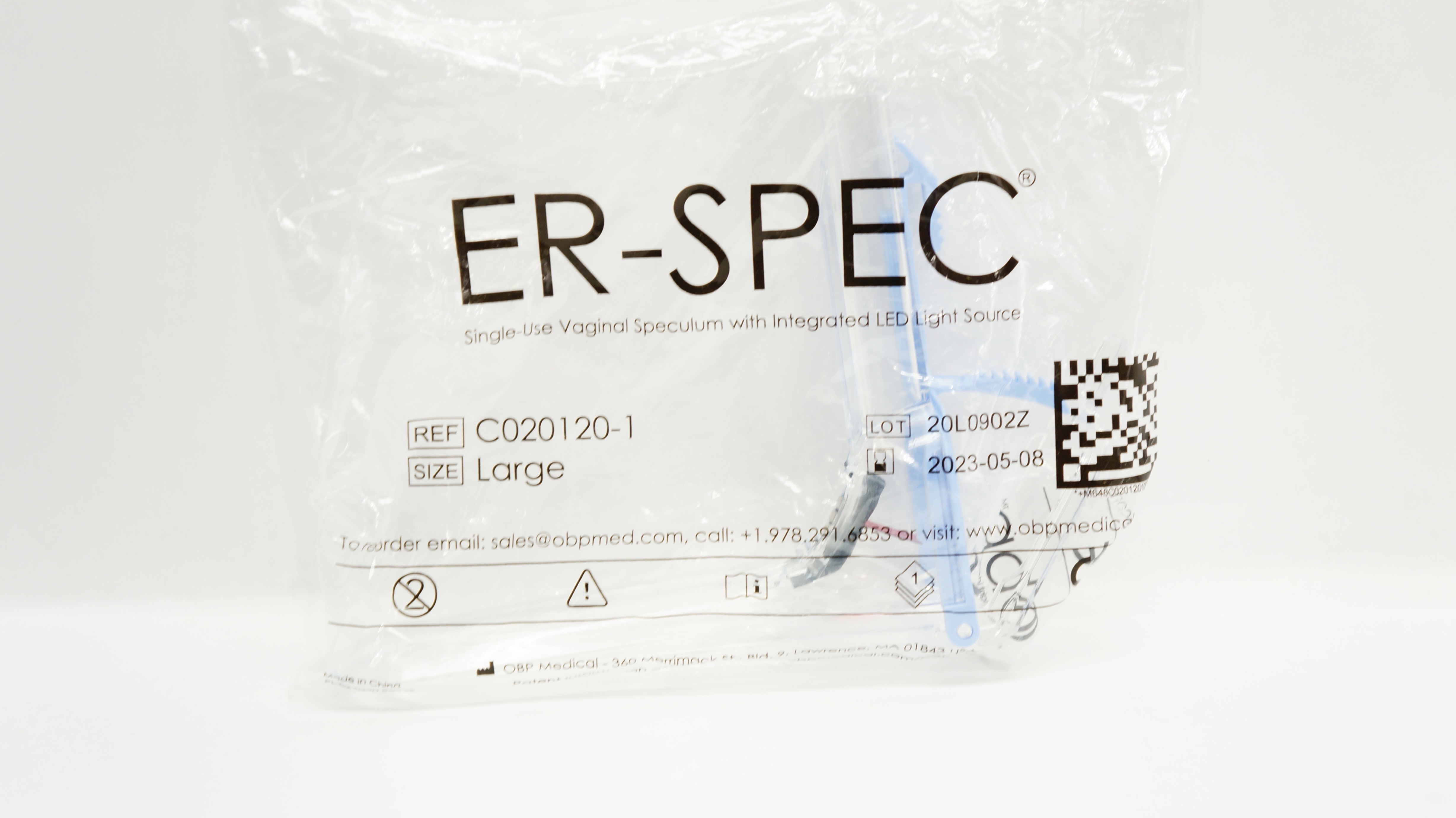 OBP C020120-1 ER-SPEC Vaginal Speculum w/Integrated LED Light Source, Large