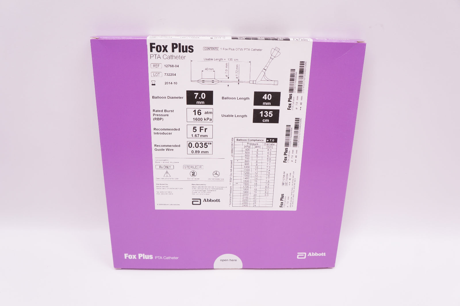 Abbott 12768-04 Fox Plus PTA Cath. 7.0mm x 40mm x 135cm, 5Fr. (x)