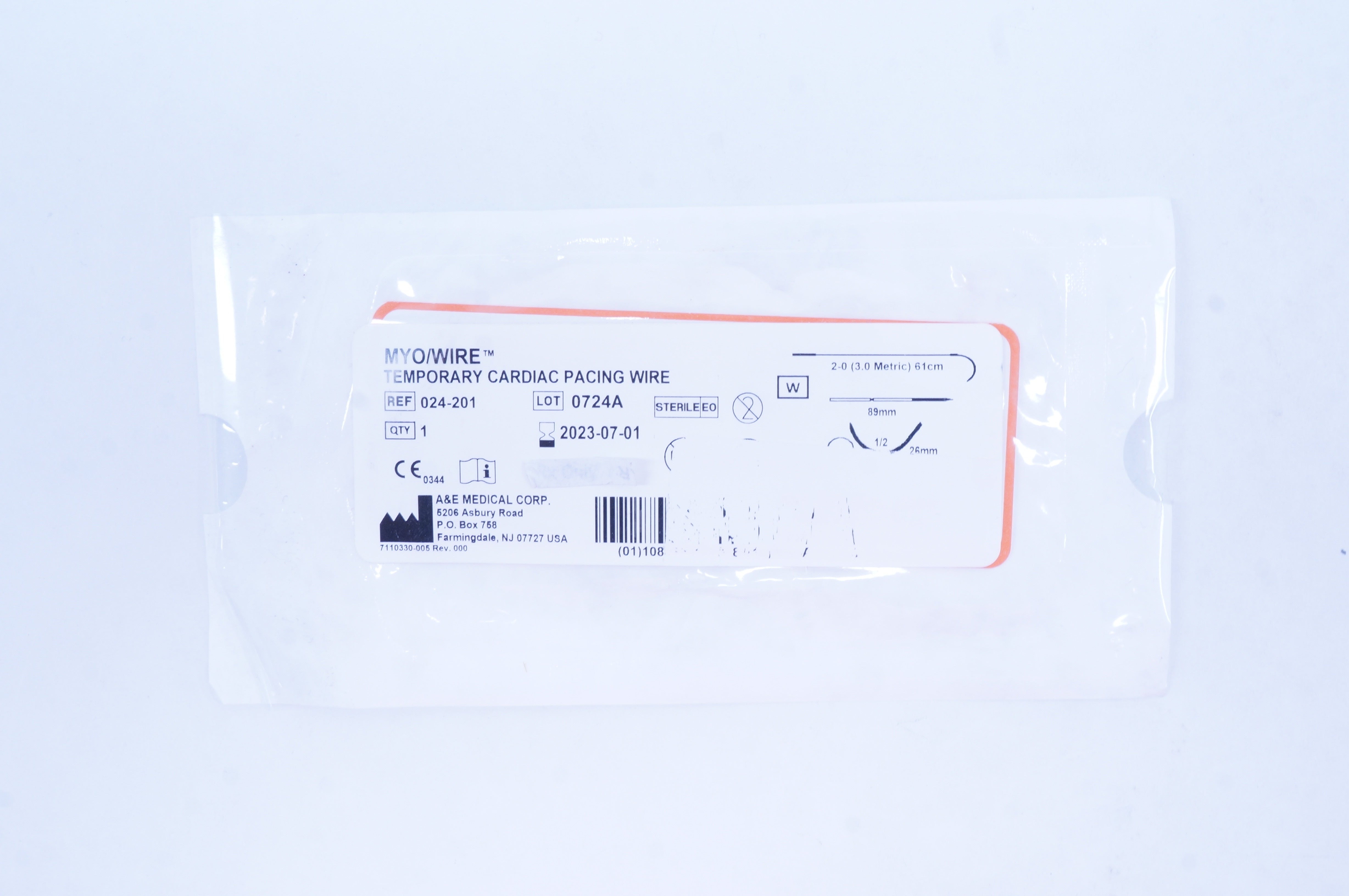 A&E Medical 024-201 MYO/Wire Temporary Cardiac Pacing Wire 89 mm