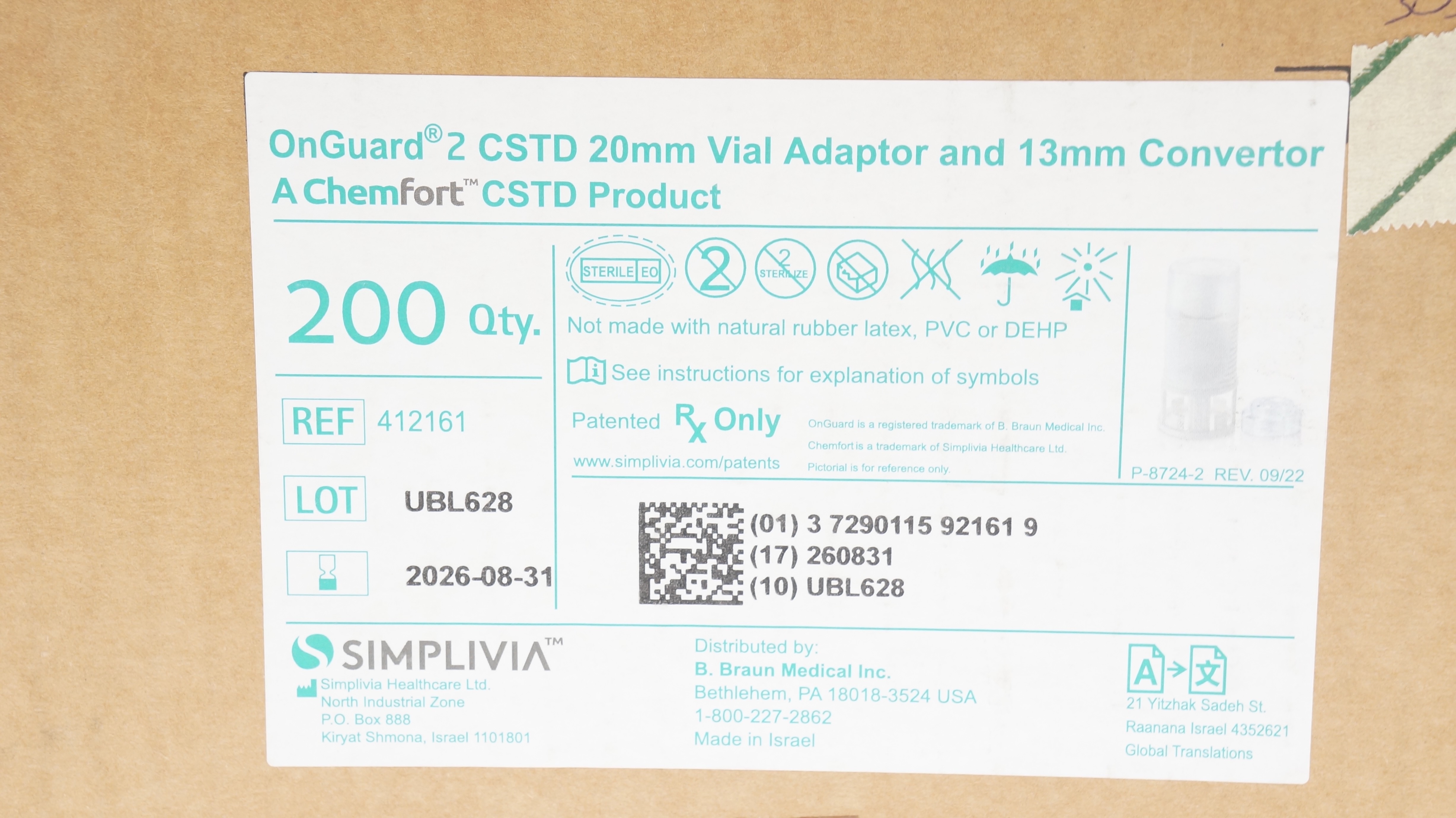 Simplivia 412161 OnGuard 2 CSTD 20mm Vial Adaptor & 13mm Convertor - Box of 200