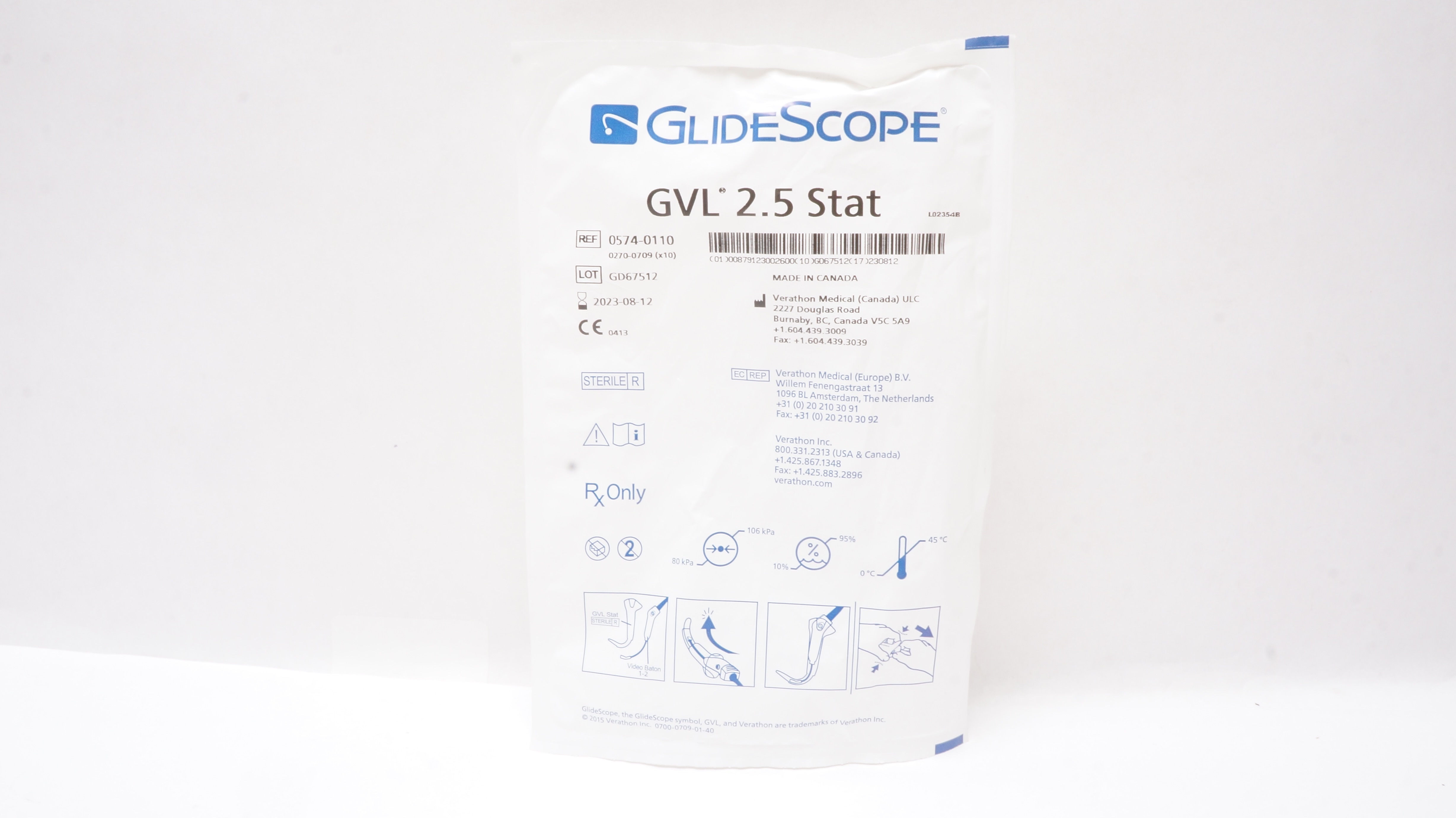 Verathon 0574-0110 Glidescope GVL 2.5 Stat