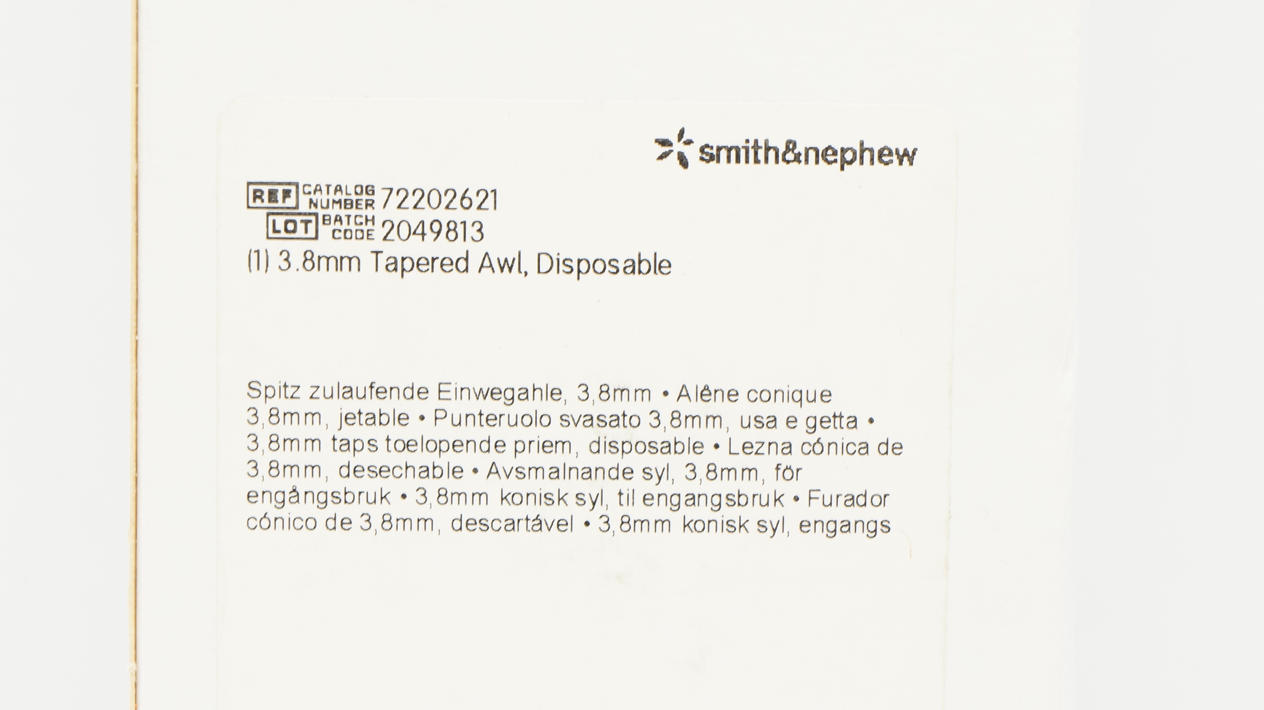 Smith&Nephew 72202621 Disposable Tapered Awl 3.8mm