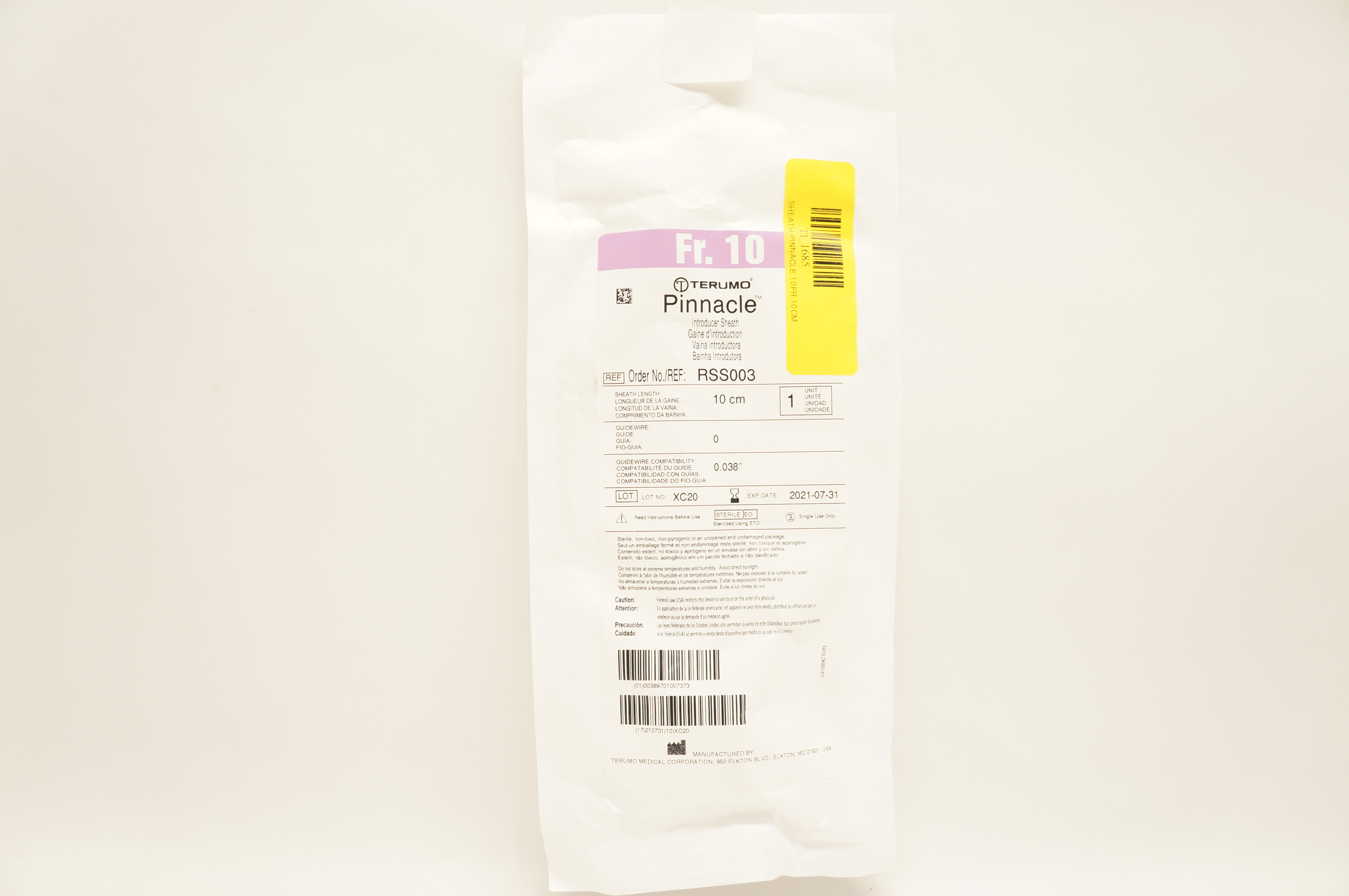 Terumo RSS003 Pinnacle Introducer Sheath 10Fr x 0.038inch x 10cm (x)