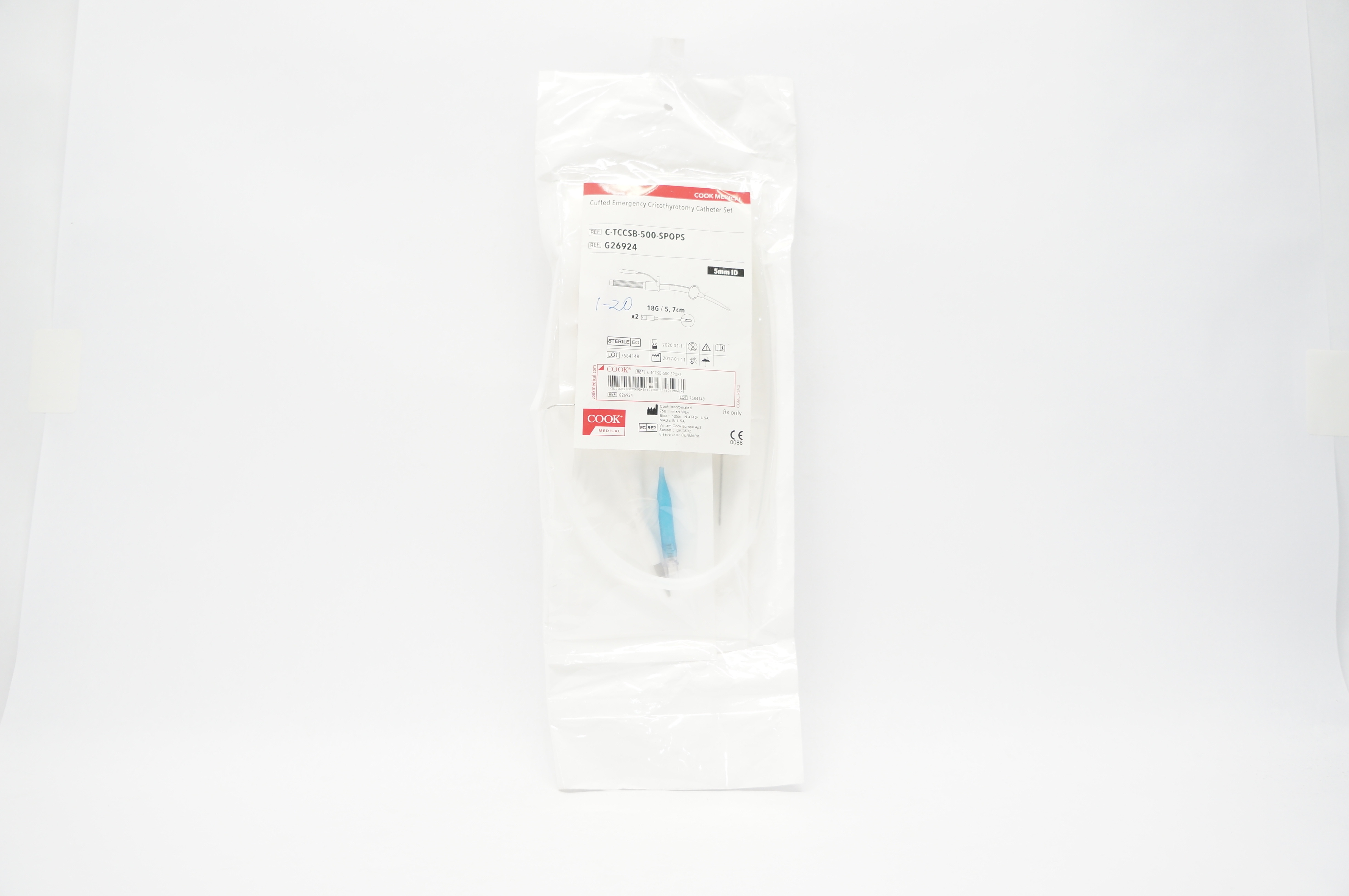 Mini Cath Set Cook Medical G26924 Cuffed Emergency Cricothyrotomy Cath. Set 5mm ID x ...