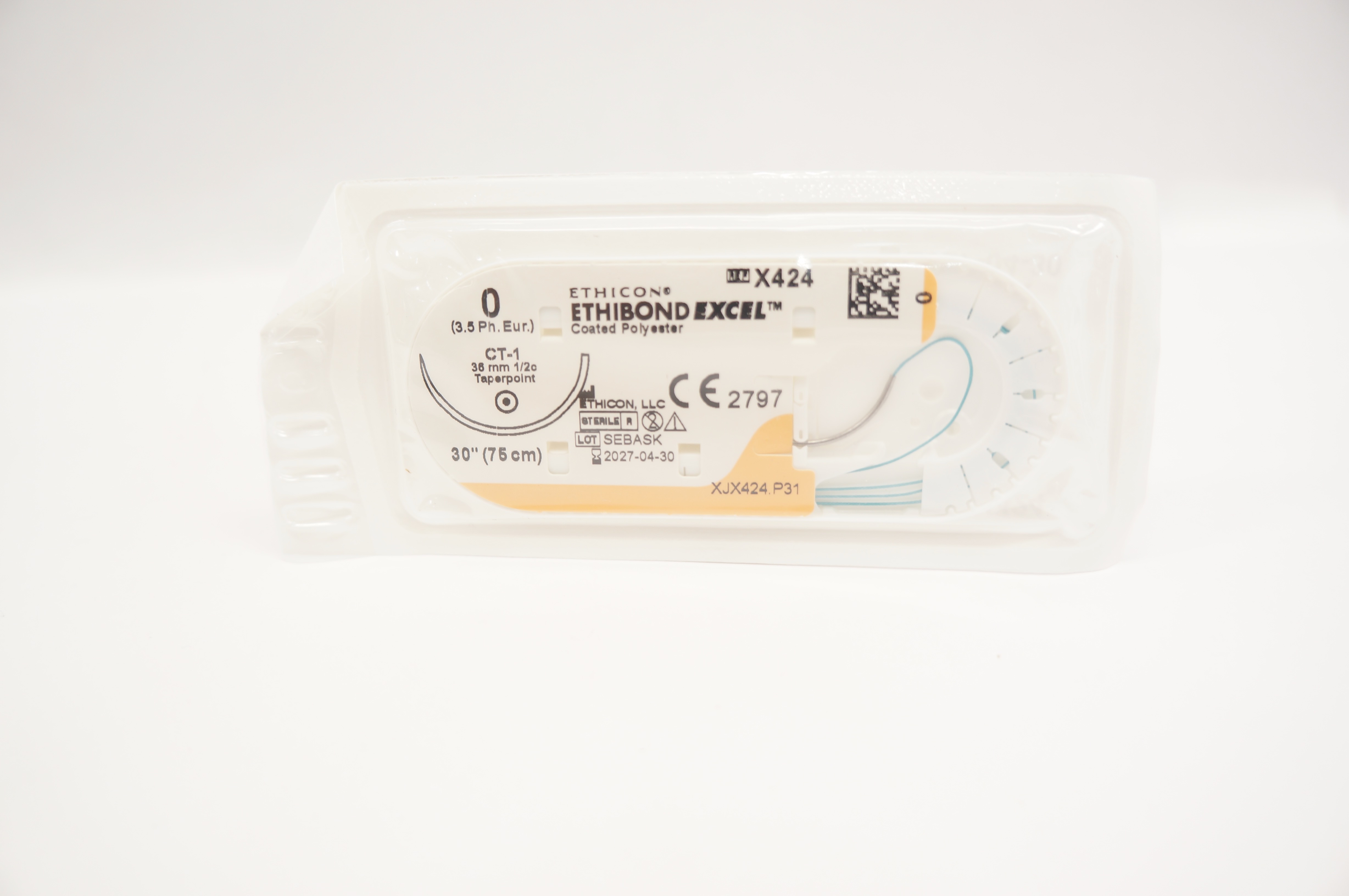 Ethicon X424 0 ETHIBOND EXCEL Coated Polyester CT-1 36mm 1/2c Taper 30inch