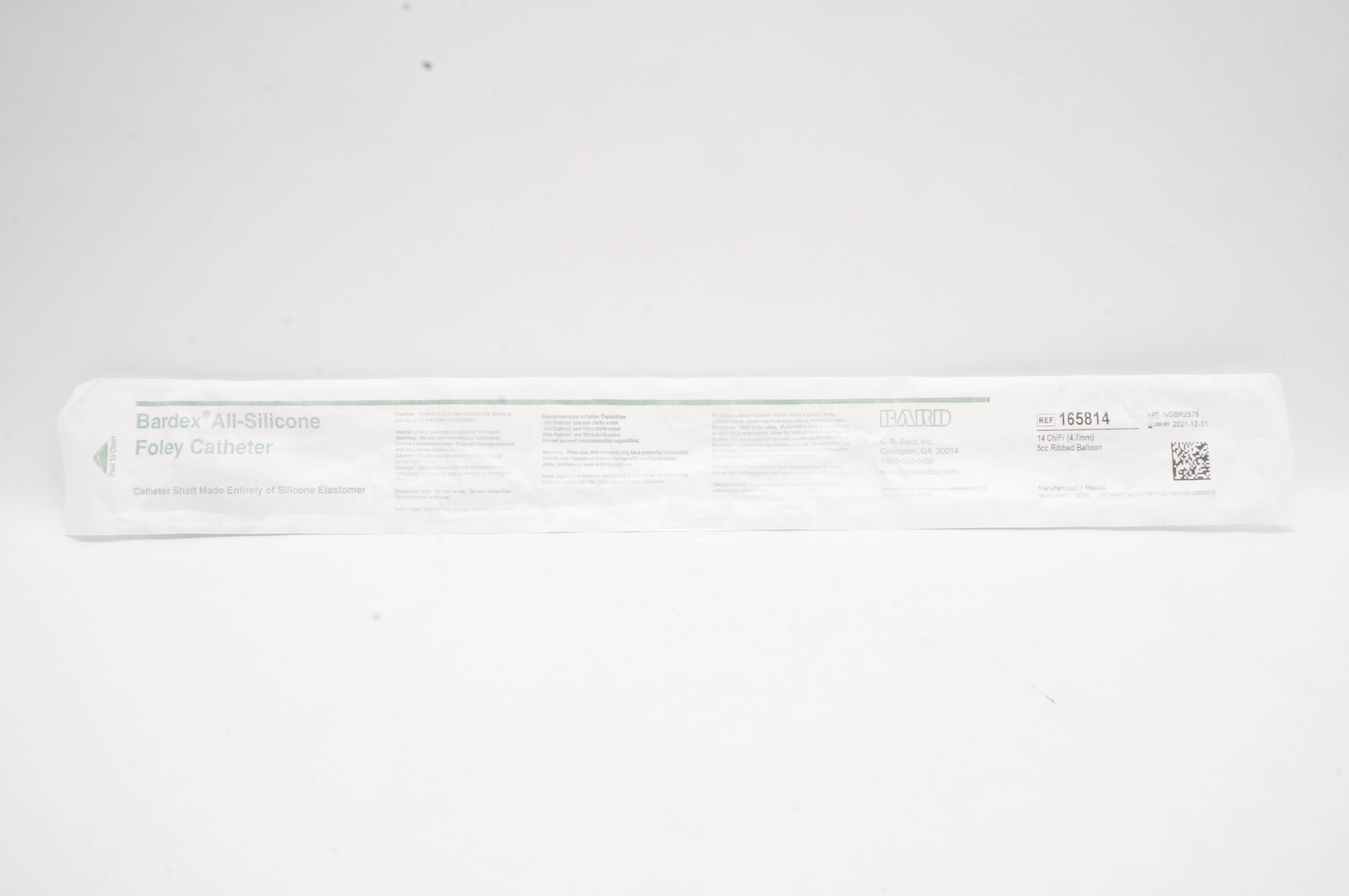Bard 165814 Bardex All-Silicone Foley Cath. Ribbed Balloon 14Fr x 5cc