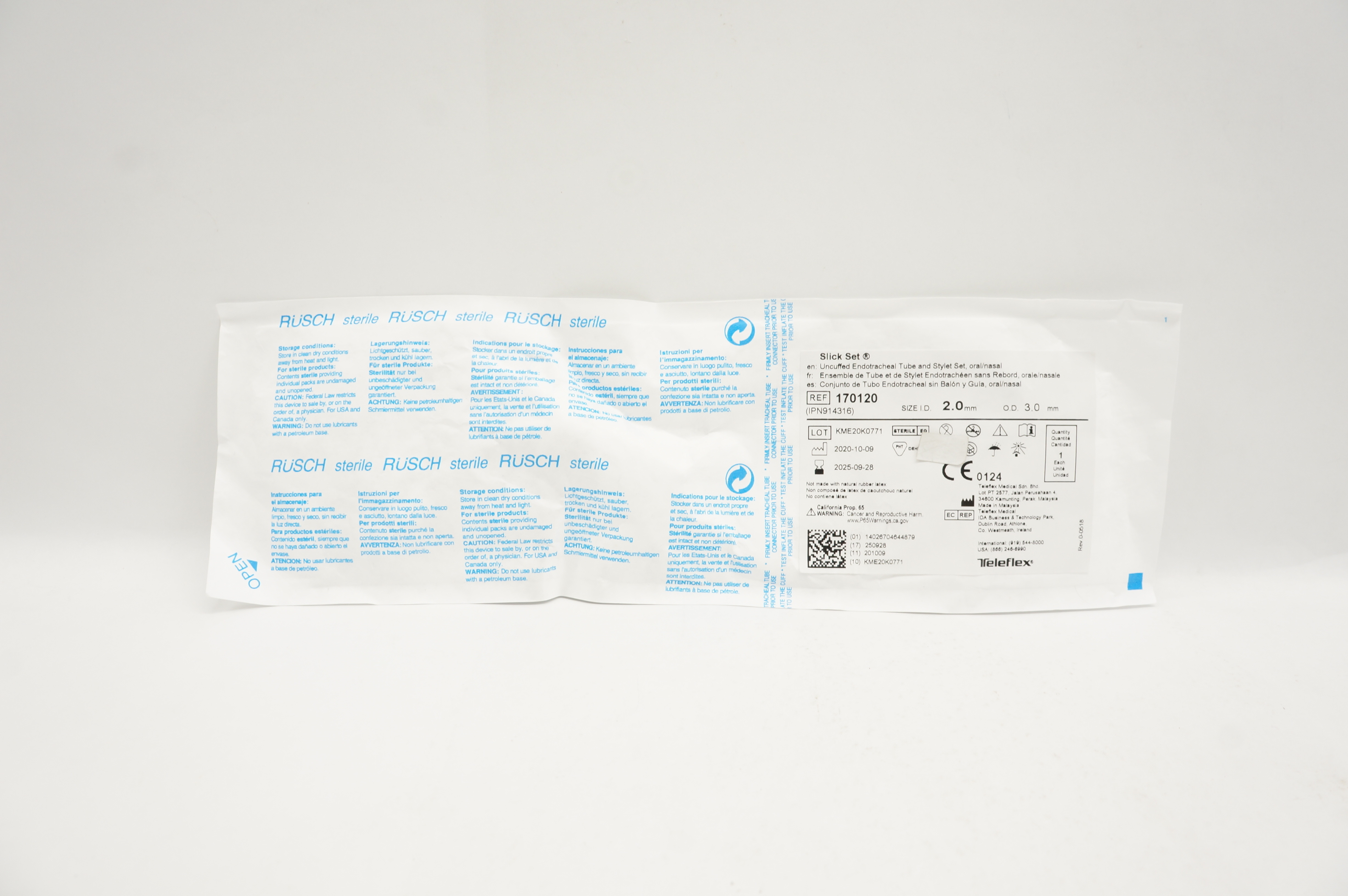 Teleflex 170120 Slick Set Uncuffed Endotracheal Tube and Stylet Set 2.0 ...