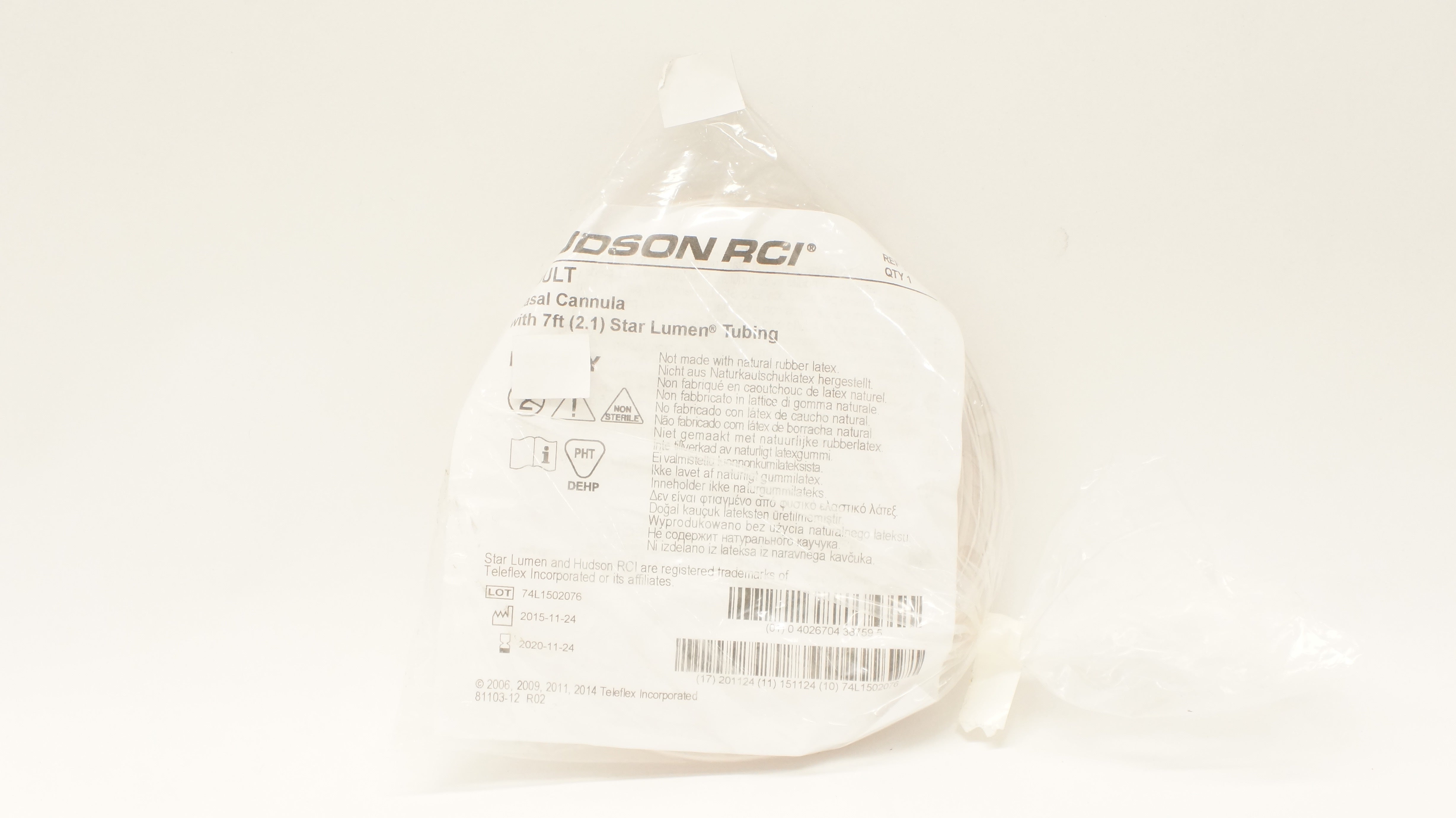 Teleflex 1103 Hudson RCI Adult Nasal Cannula with Star Lumen Tubing 7Ft (x)