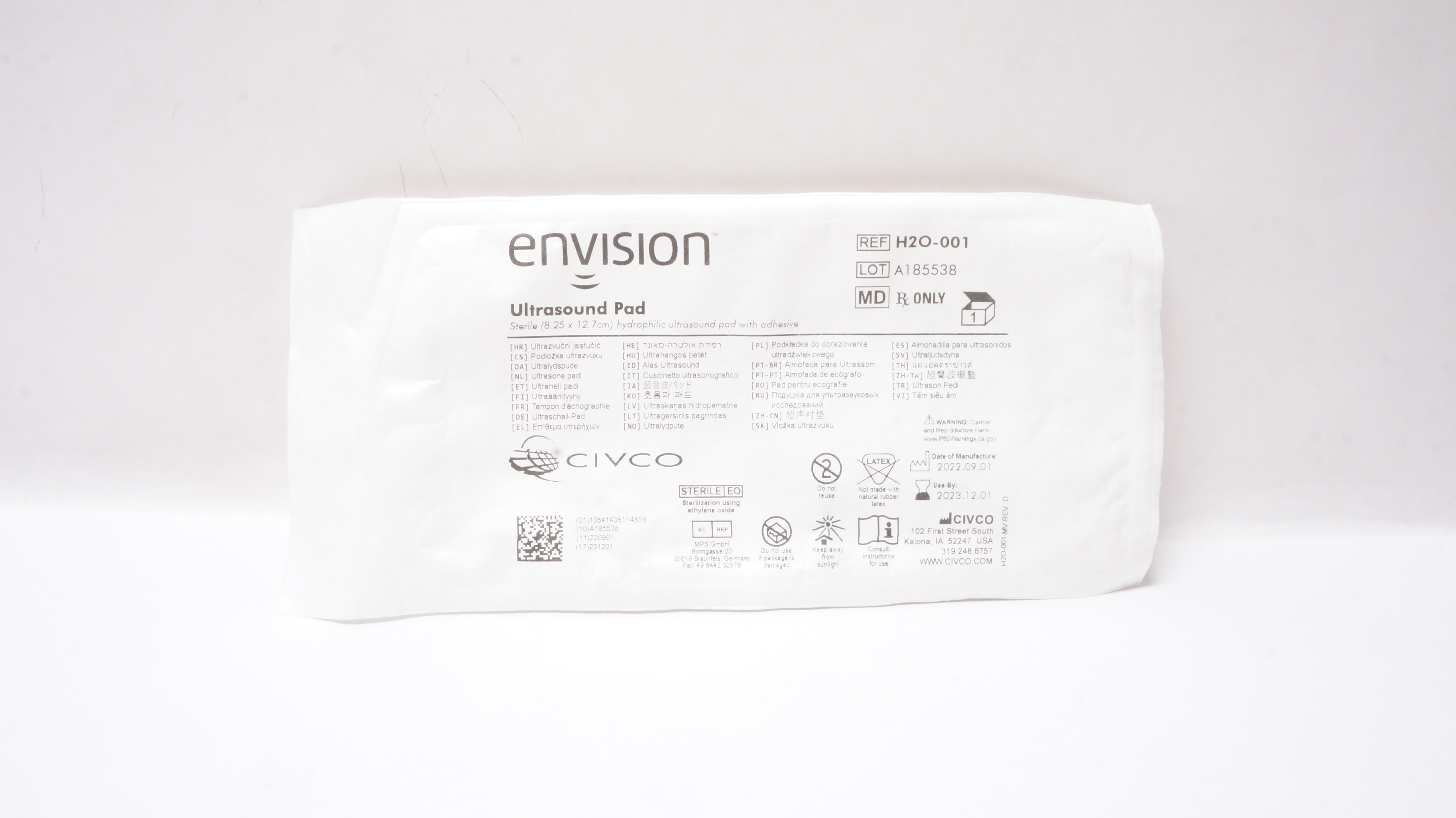 Civco H2O001 Envision Hydrophilic Ultrasound Pad w/Adhesive, 8.25cm x