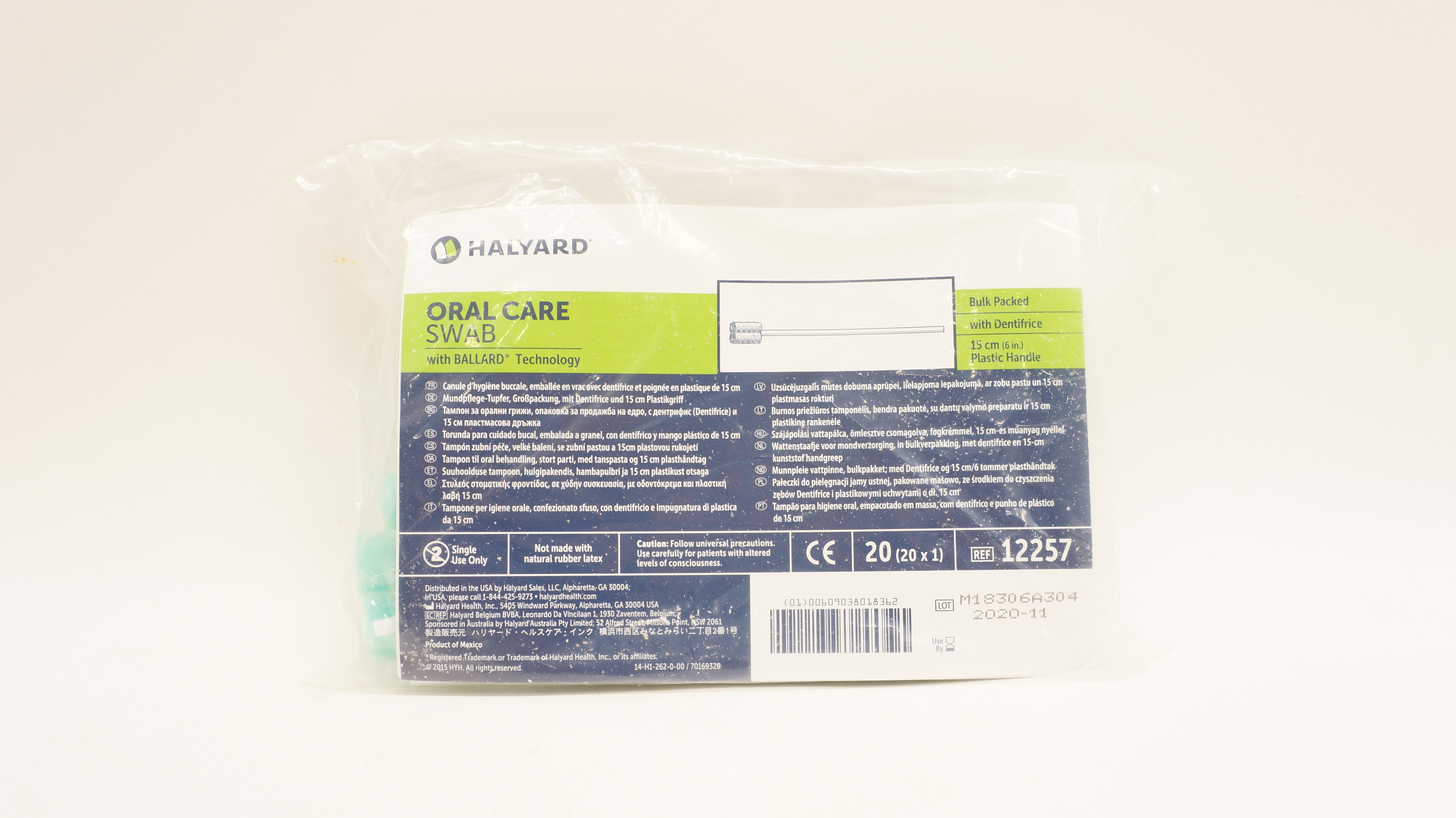 Halyard 12257 Oral Swab with Dentifrice Plastic Handle 6 inch - Pack of 20 (x)