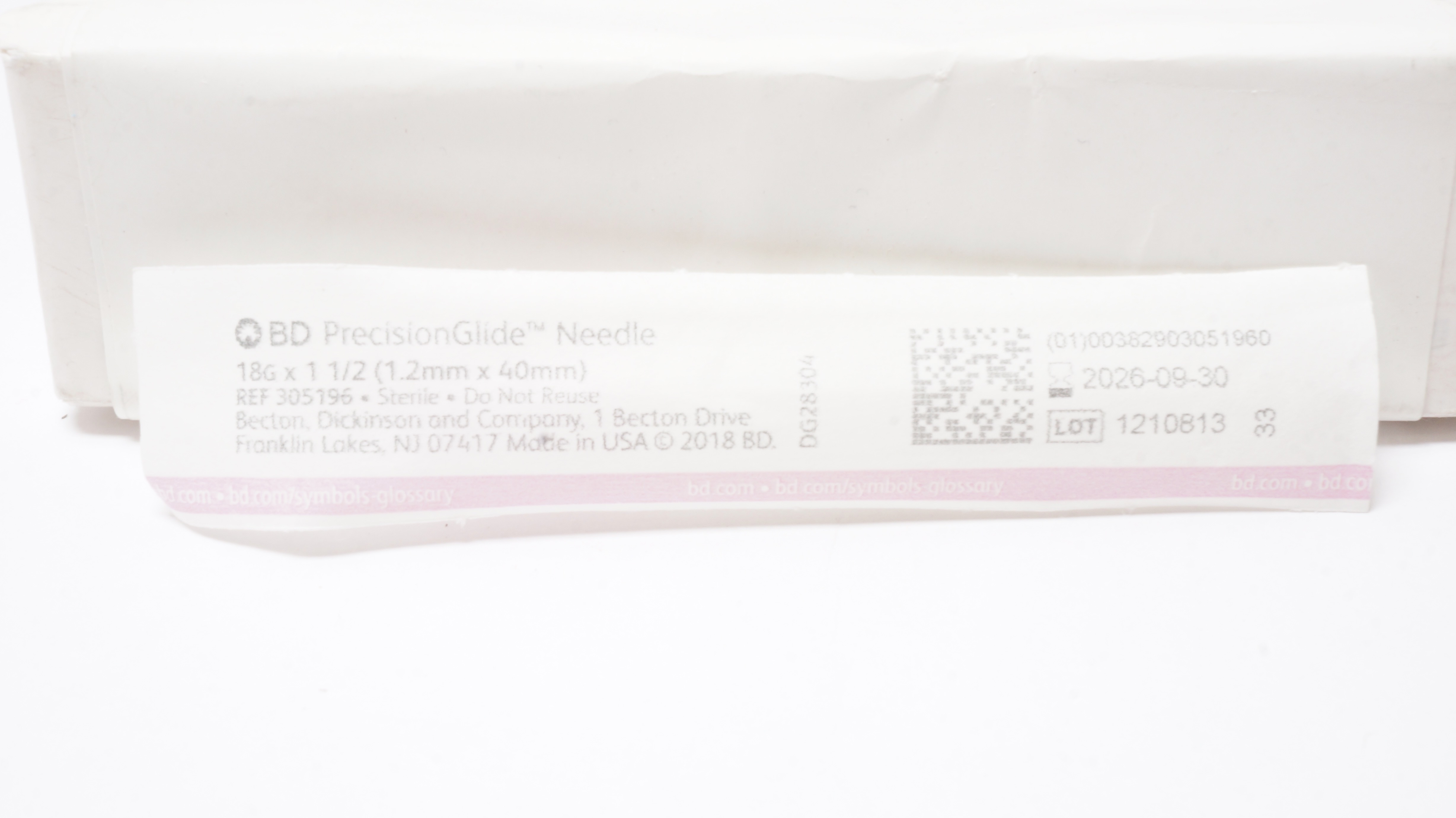BD 305196 PrecisionGlide Ndle 18G x 1-1/2inch