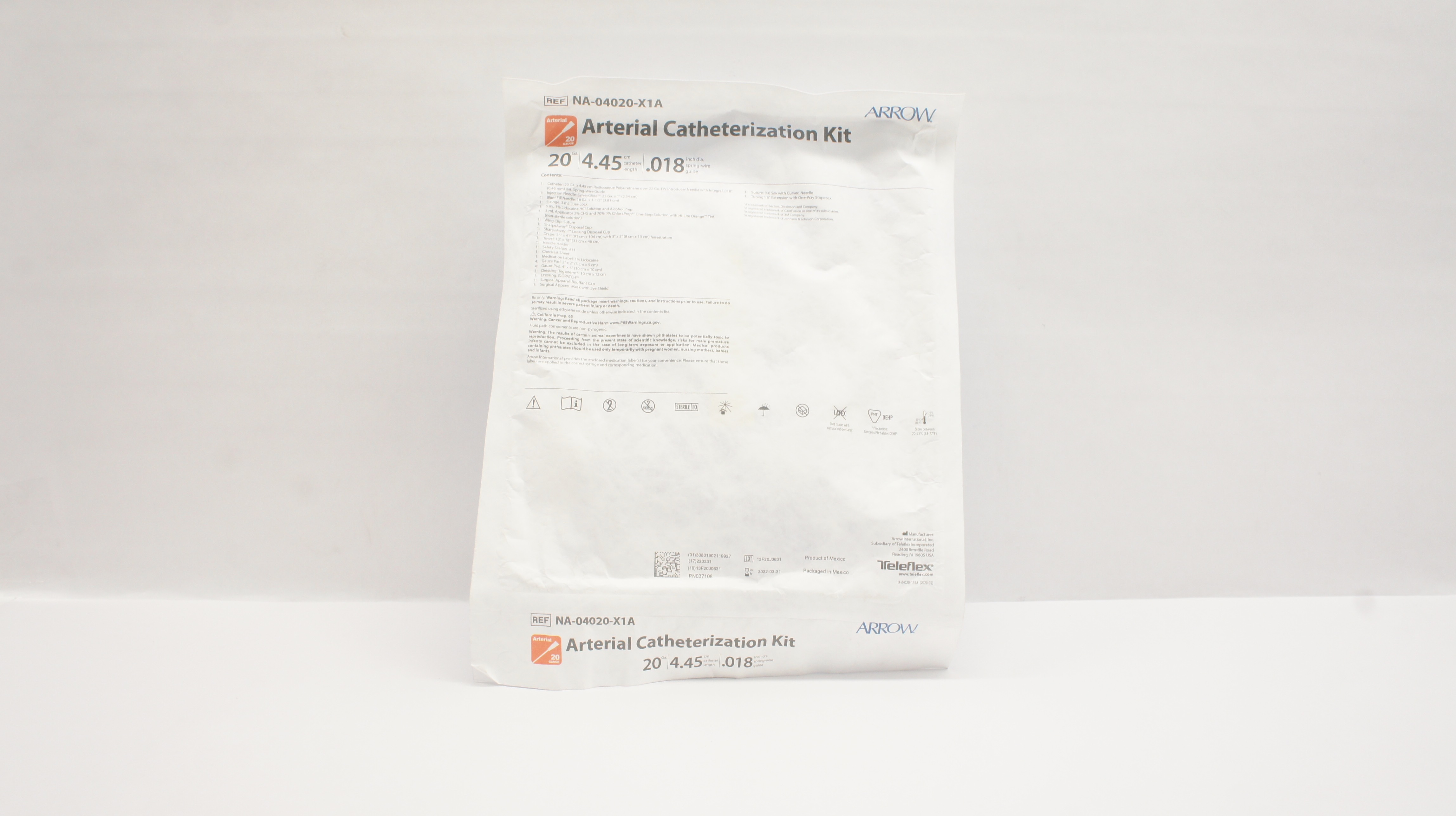 Arrow NA-04020-X1A  Arterial Catheterization Kit 20Ga x 4.45cm x 0.018inch (x)