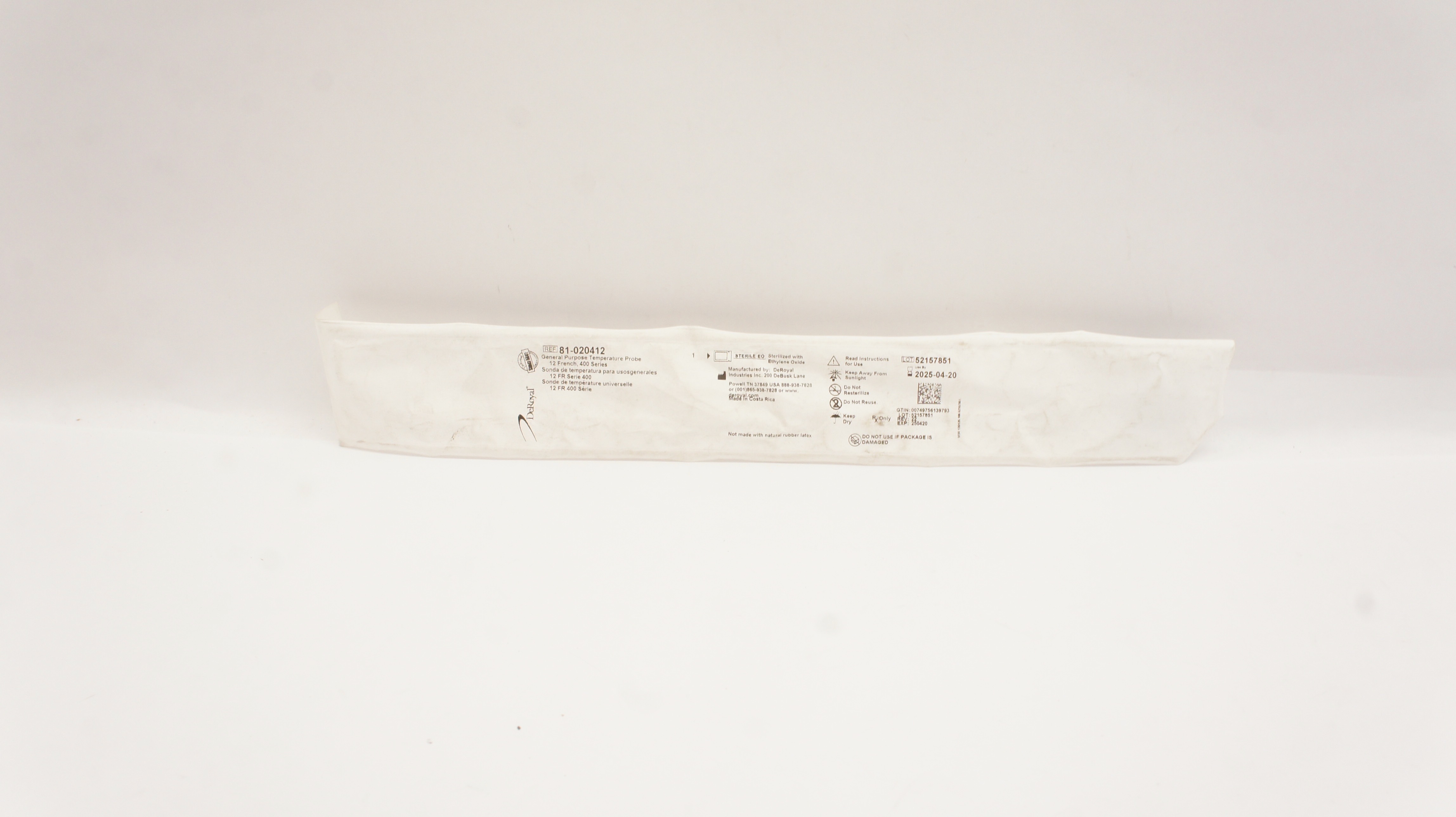 DeRoyal 81-020412 General Purpose Temperature Probe 12Fr., 400 Series