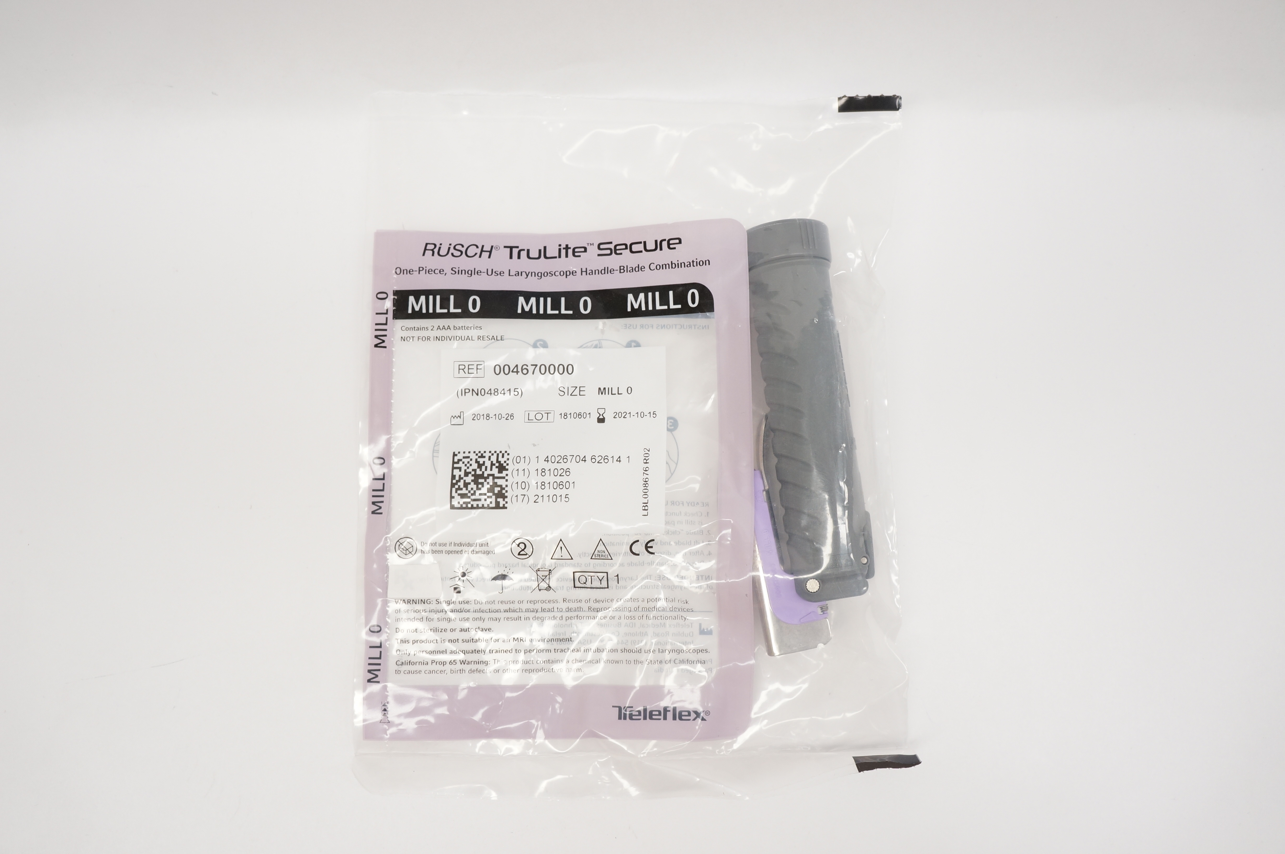 Teleflex 004670000 Rusch TruLite Secure Laryngoscope Handle-Blade, Mill 0