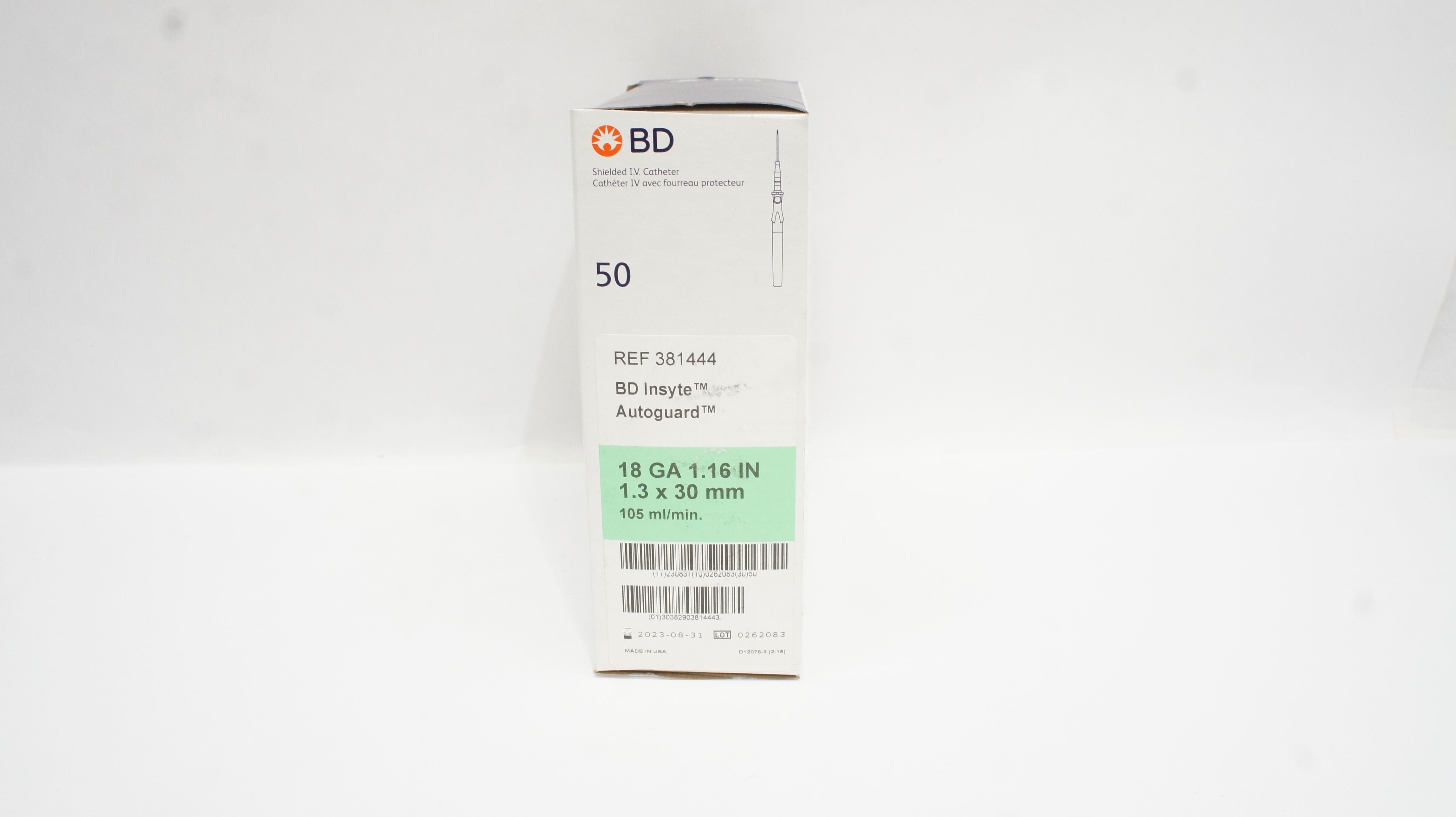 BD 381444 BD Insyte Autoguard Shielded IV Cath. 18Ga x 1.16inch (x) - Box of 50
