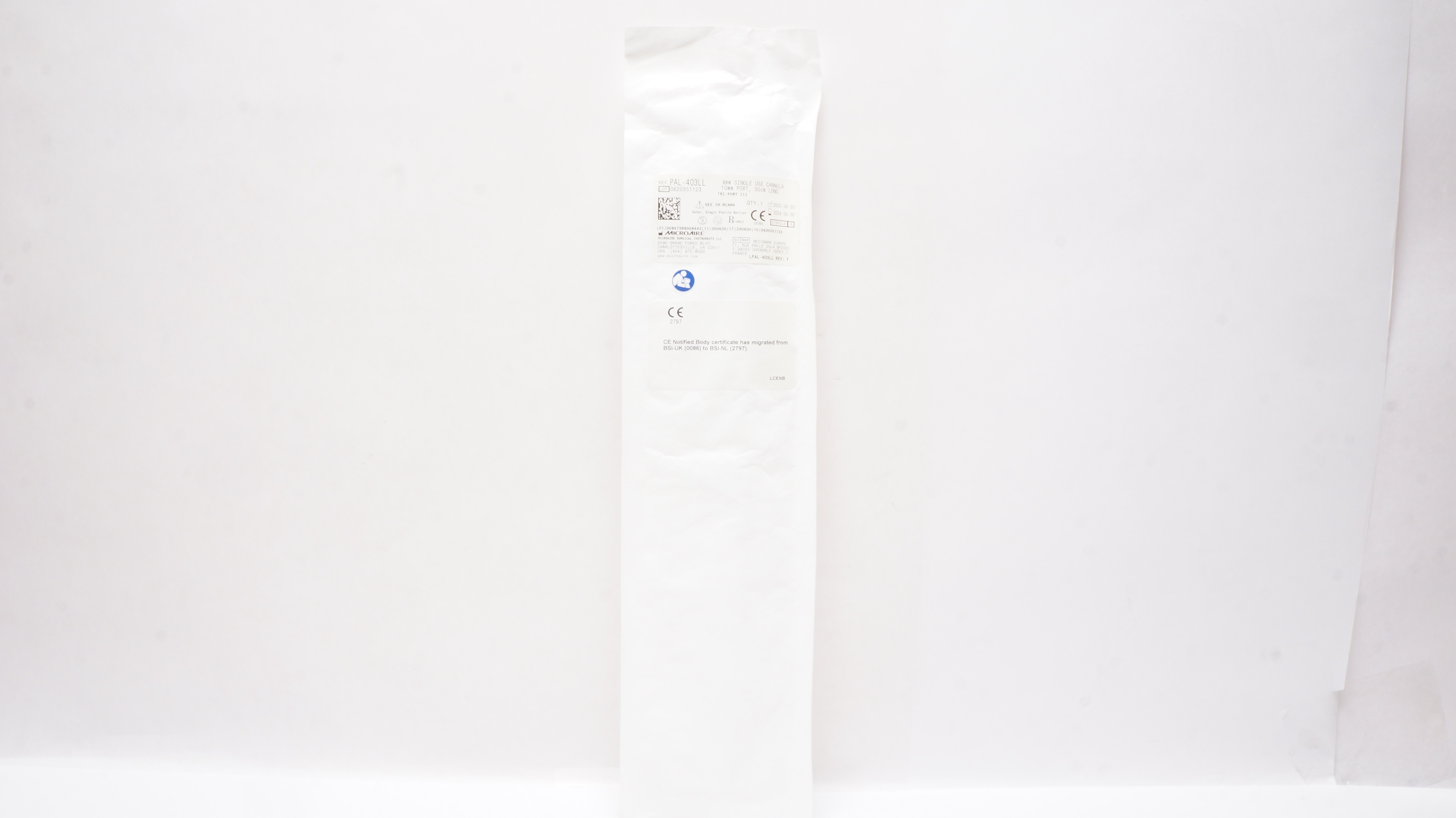 Microaire PAL-403LL Single Use Cannula 4.0mm x 10mm x 30cm