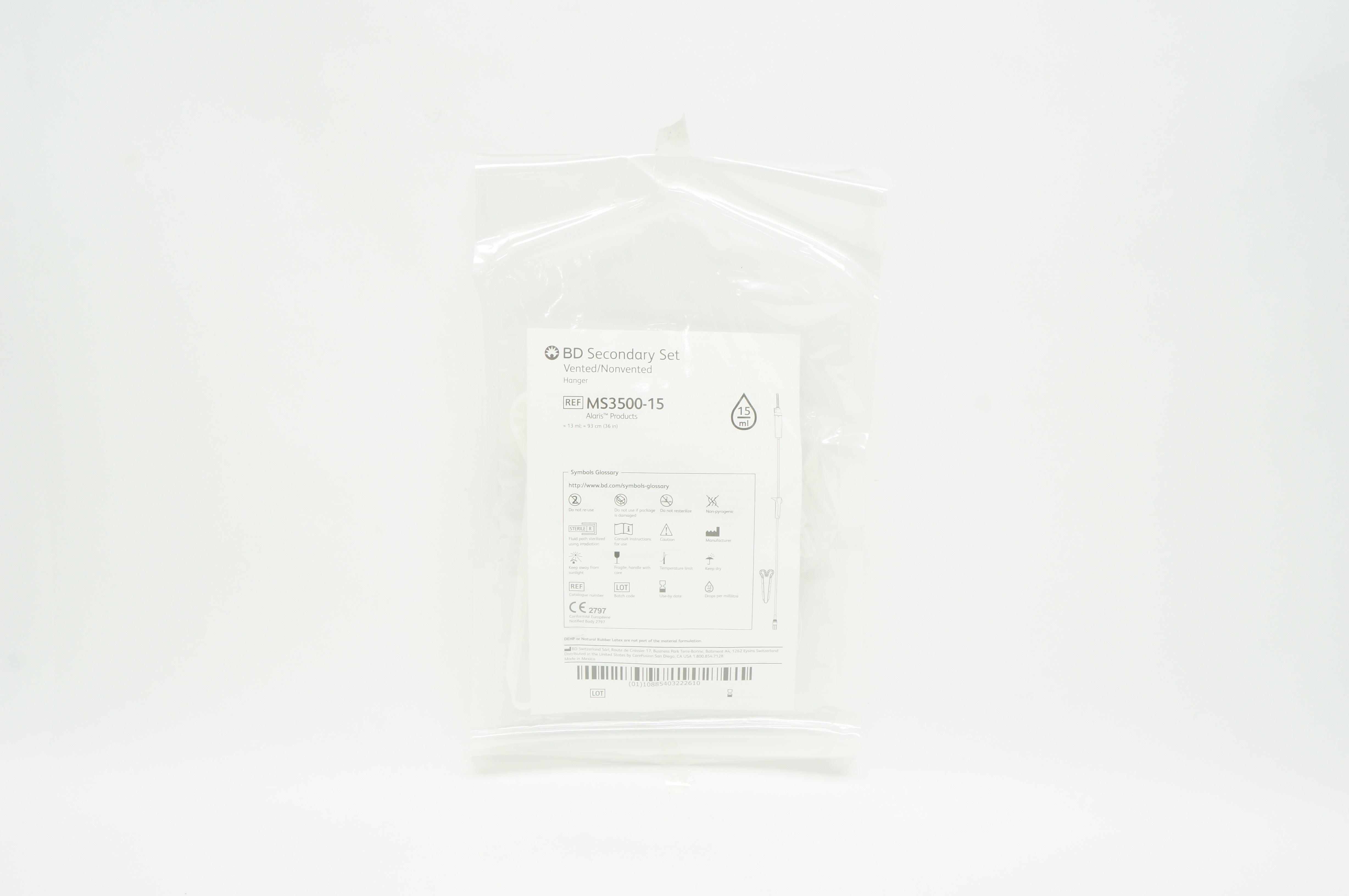 BD MS3500-15 Secondary Set Vented/Nonvented Hanger 15ml