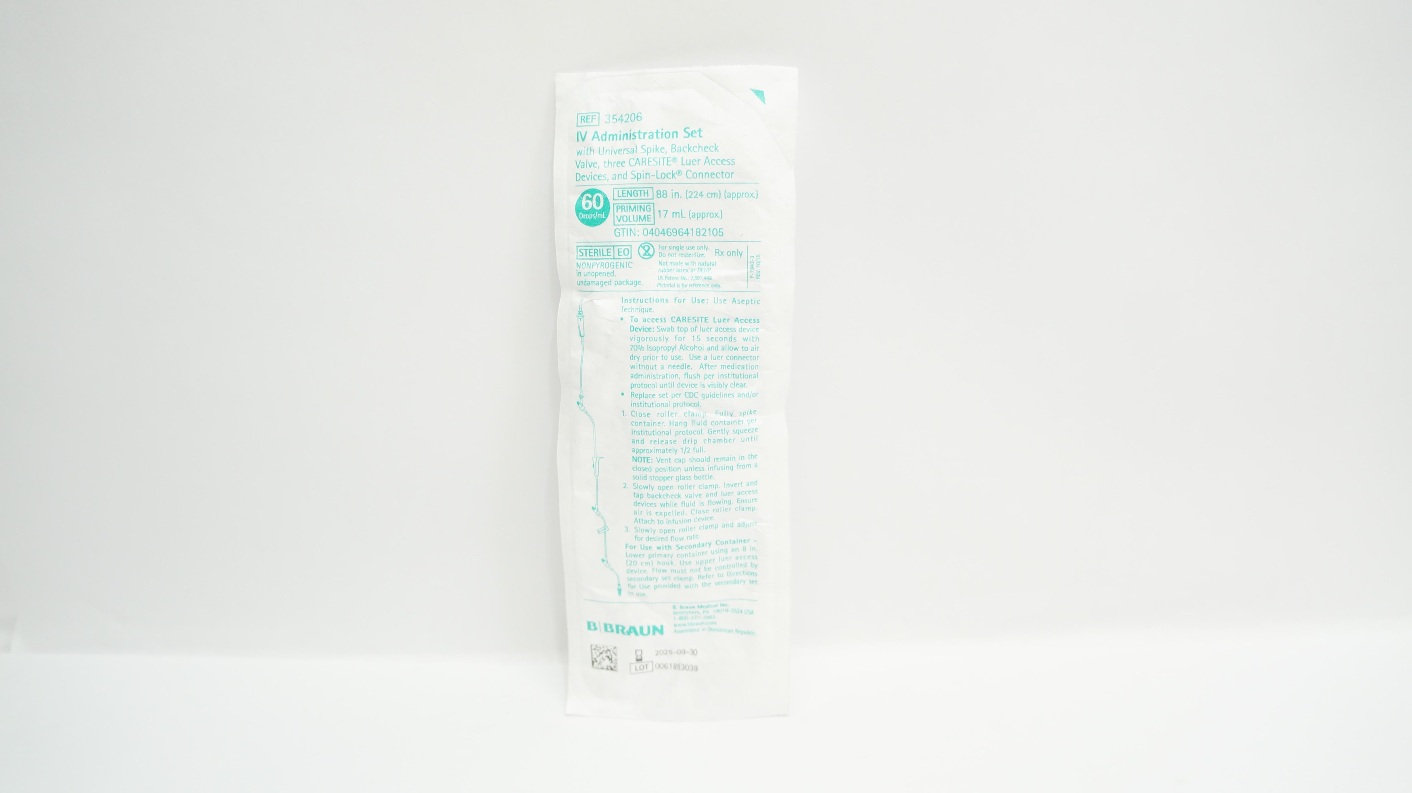 Braun 354206 IV Administration Set w/Universal Spike 88inch x 17ml 60 drops/ml