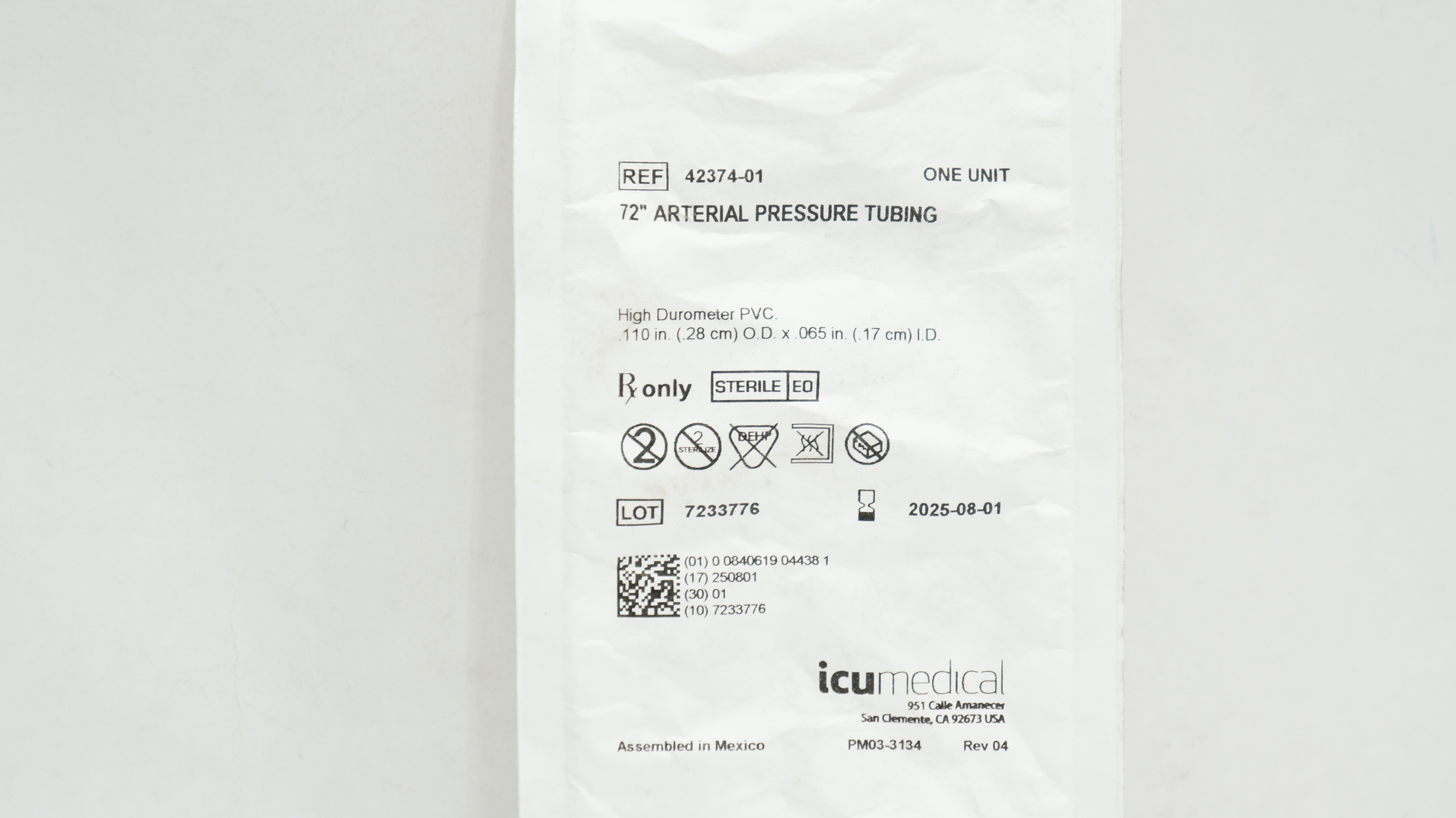 ICU Medical 42374-01 Arterial Pressure Tubing 72 inch