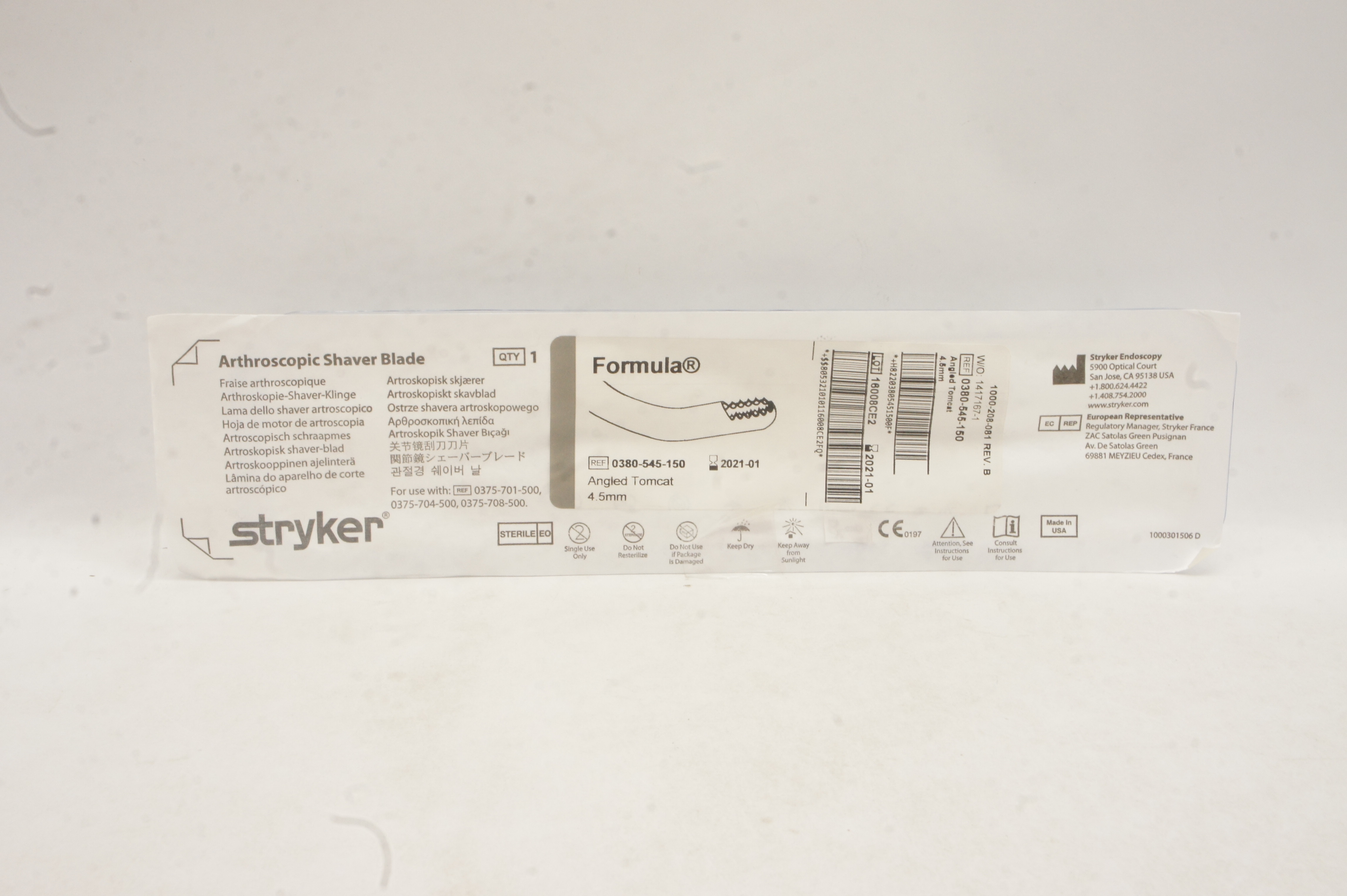 Stryker 0380545150 Formula Arthroscopic Shaver Blade Angled Tomcat 4