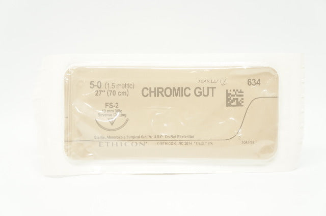 Ethicon 634 5-0 Chromic Gut FS-2 19mm 3/8c Reverse Cutting 27inch (x)