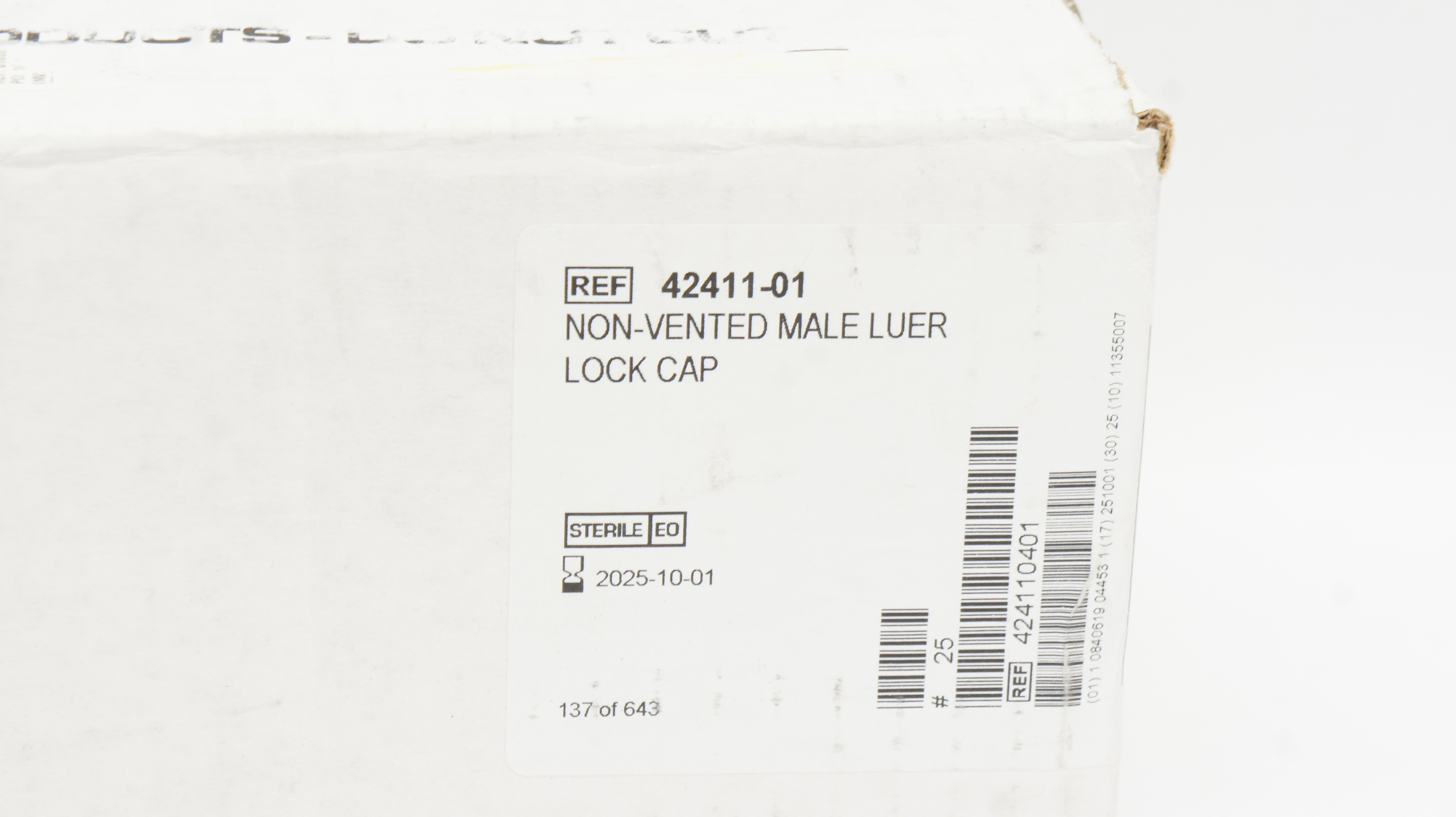 ICU Medical 42411-01 Non-Vented Male Luer Lock Cap - Box of 25