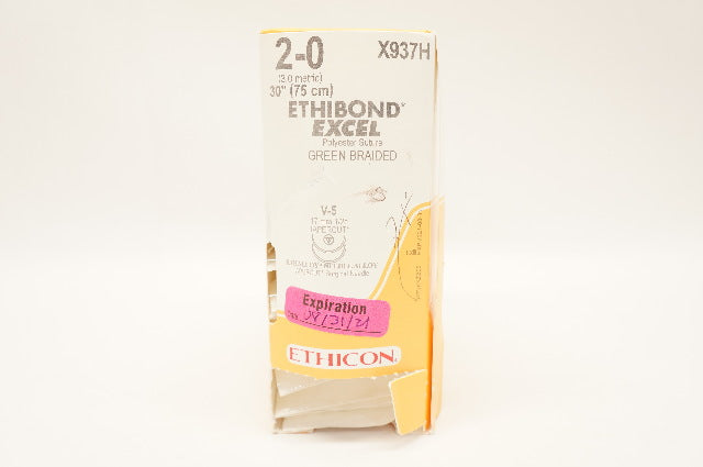 Ethicon X937H 2-0 Ethibond Excel Green V-5 17mm 1/2c Tapercut 30in(x) -Box of 36