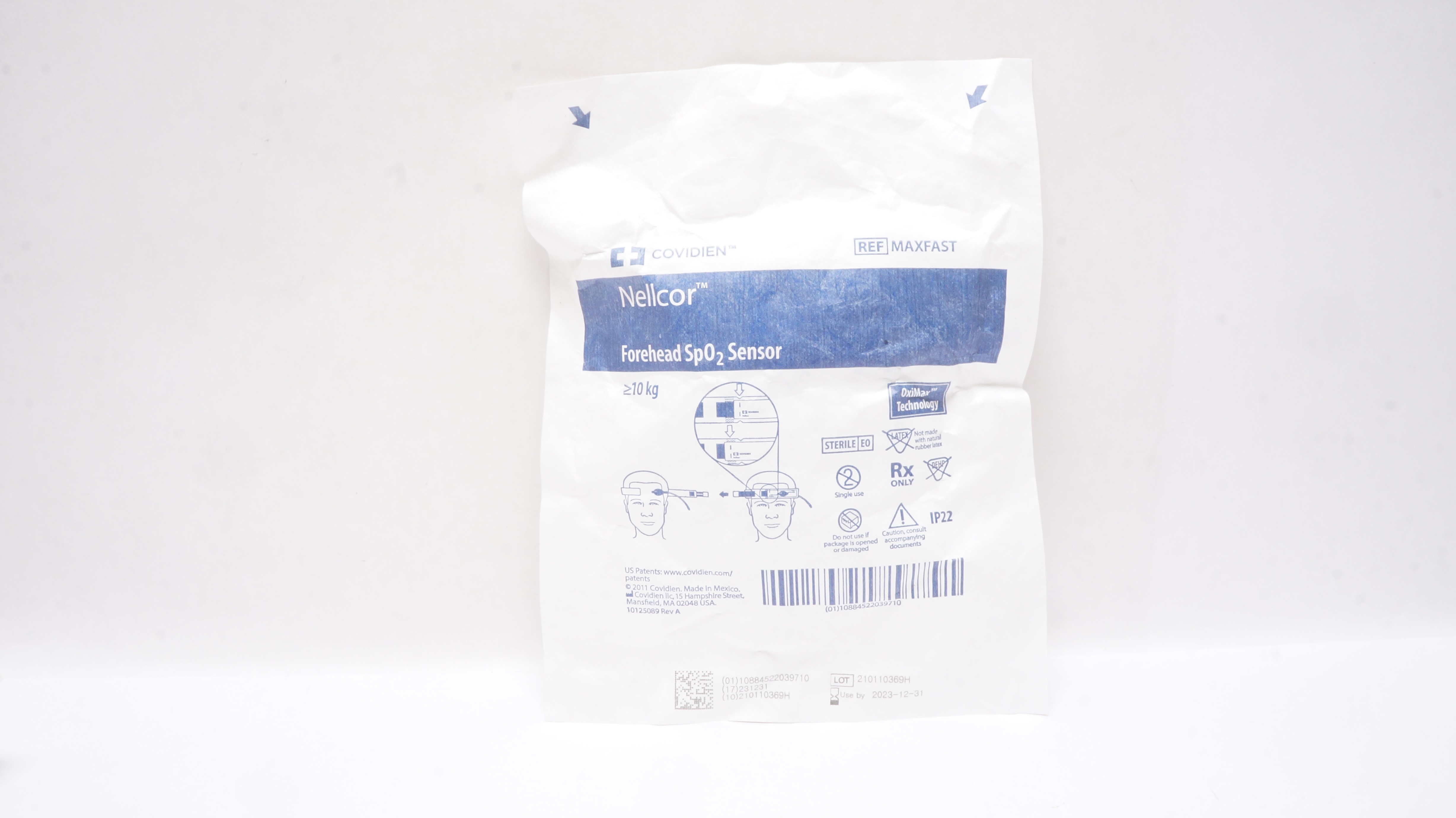 Covidien MAXFAST Nellcor Forehead SP02 Sensor OxiMax Technology ≥ 10 kg