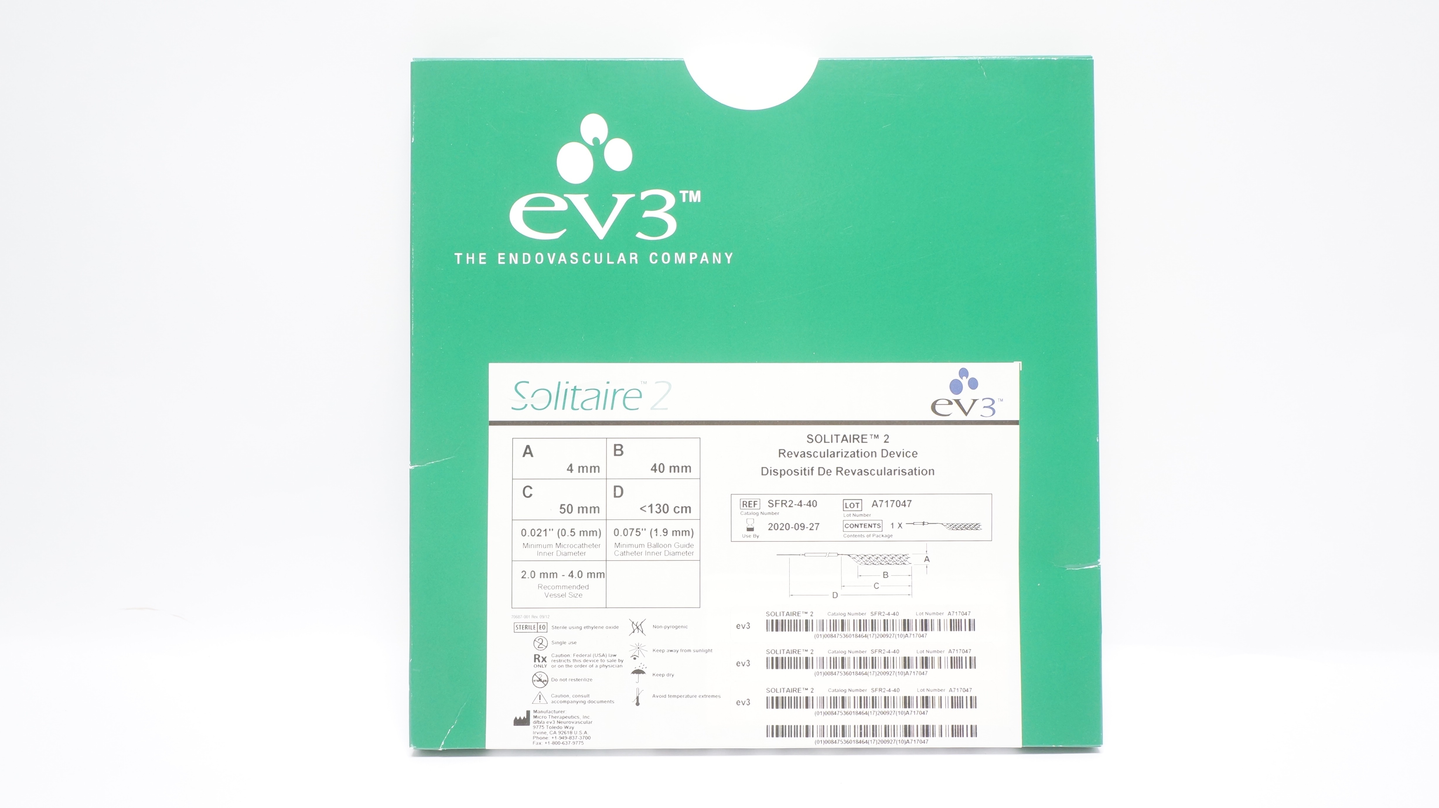 Ev3 SFR2-4-40 Solitaire 2 Revascularization Device  4mm x 40mm x 180cm (x)