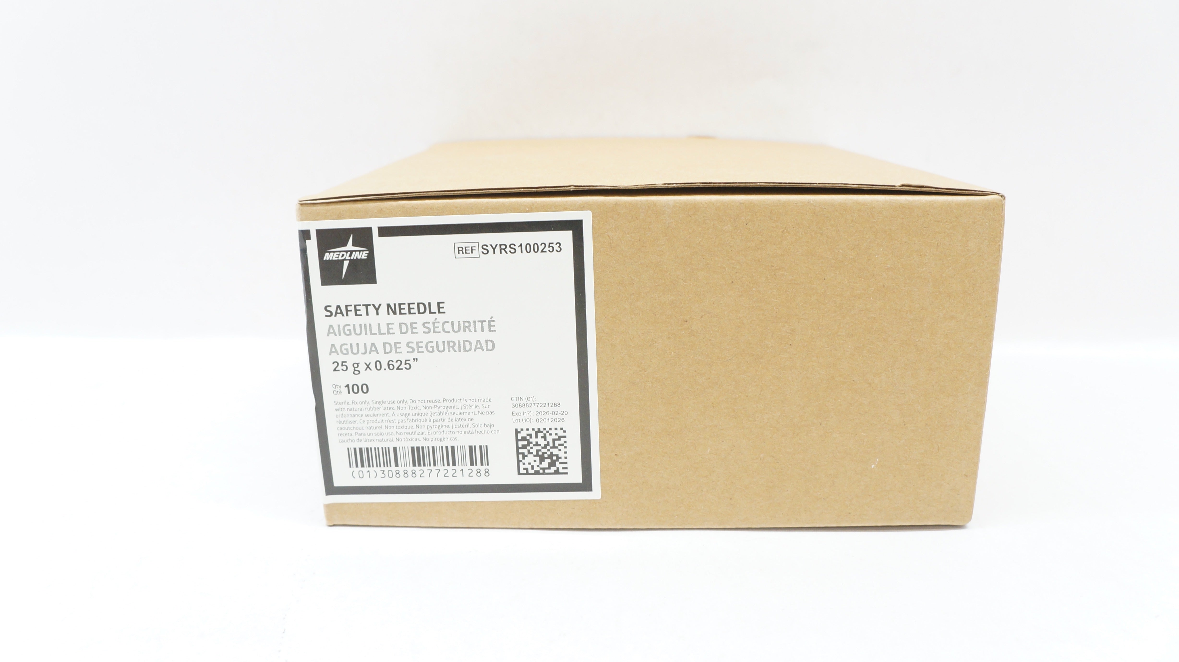 Medline SYRS100253 Safety Ndle 25G x 0.625inch - Case of 100