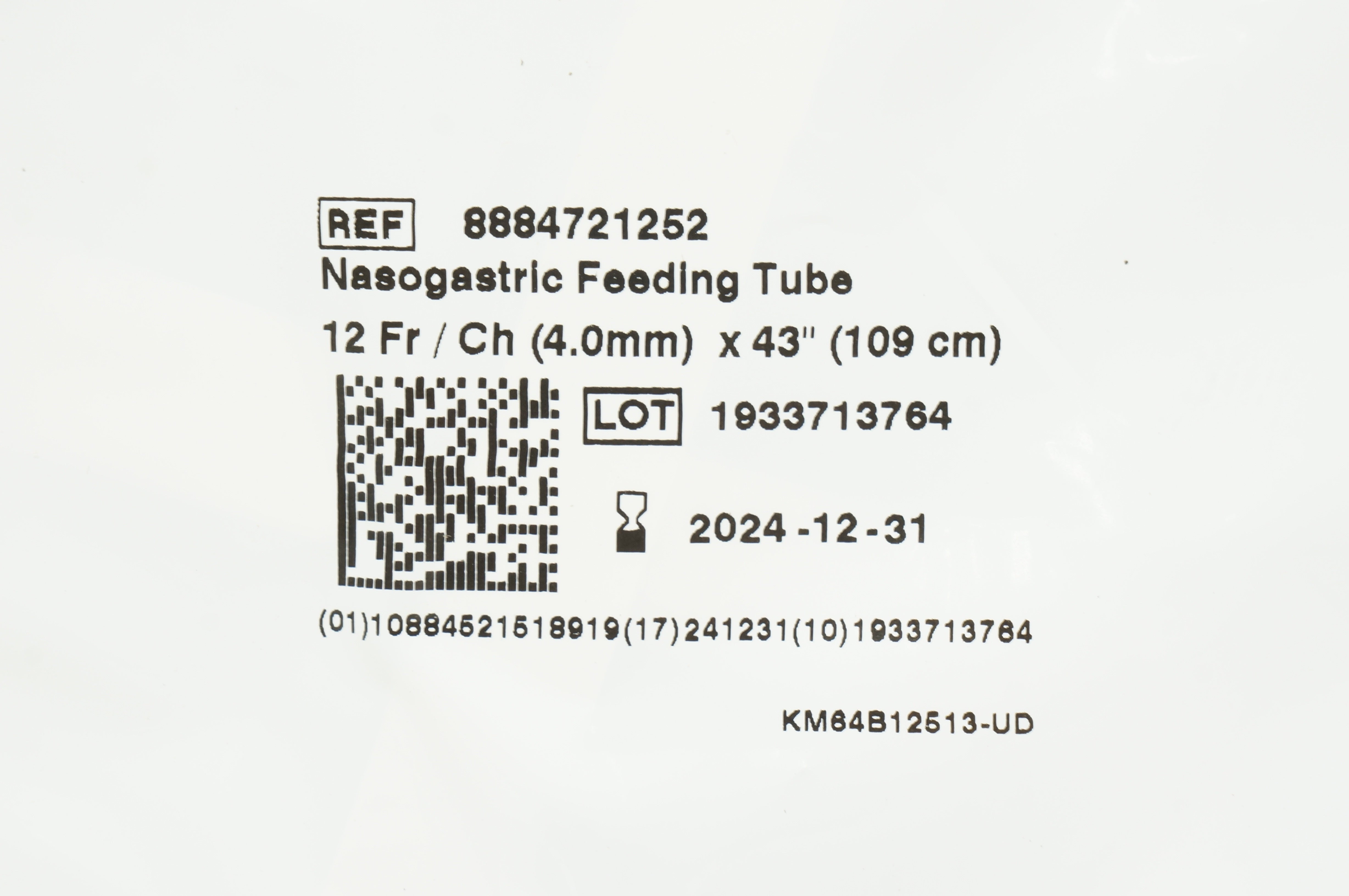 8884721252 Nasogastric Feeding Tube 12Fr/Ch x 43inch