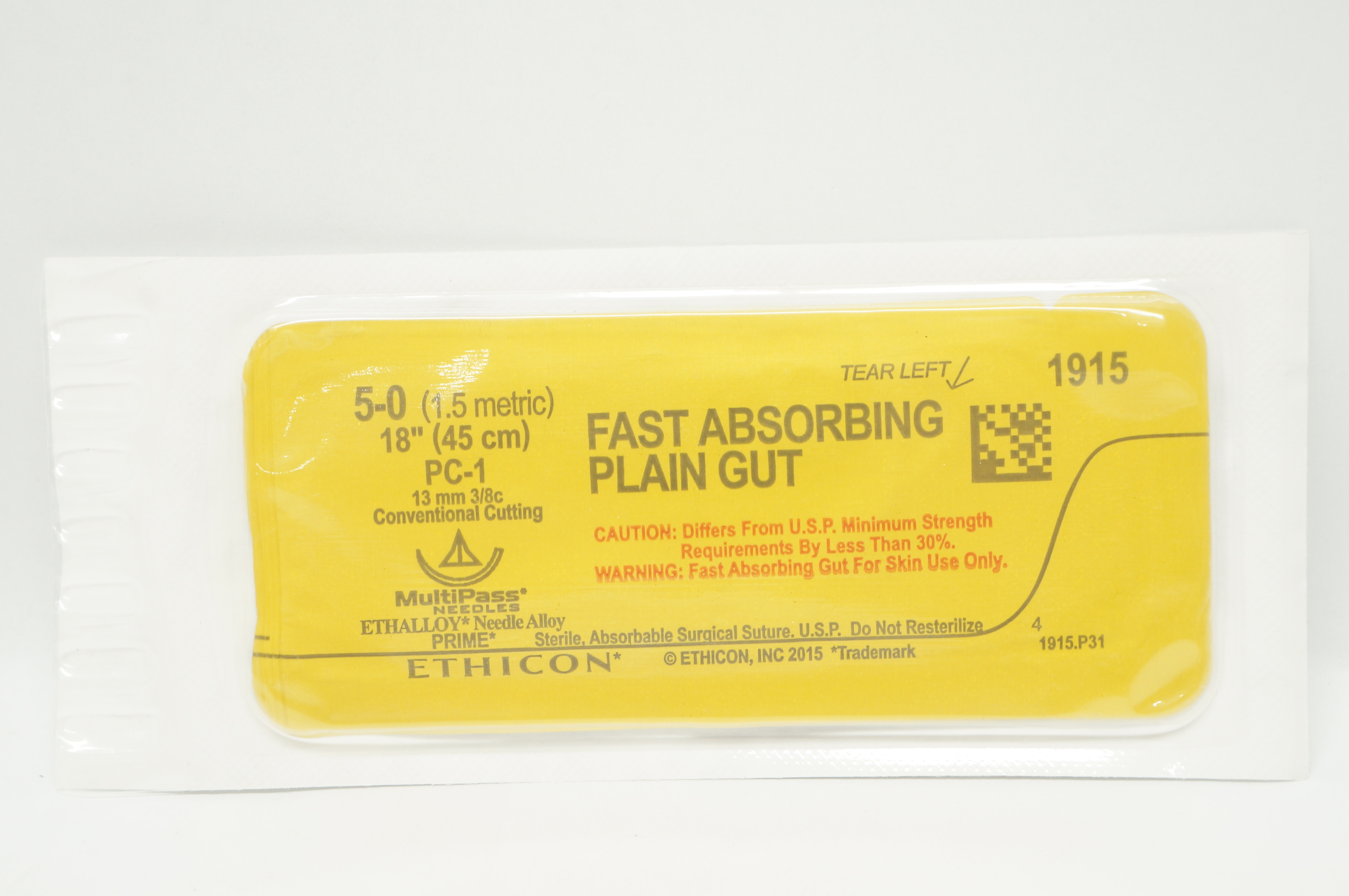 Ethicon 1915 5-0 Plain Gut PC-1 13mm 3/8c Conventional Cutting 18 inch